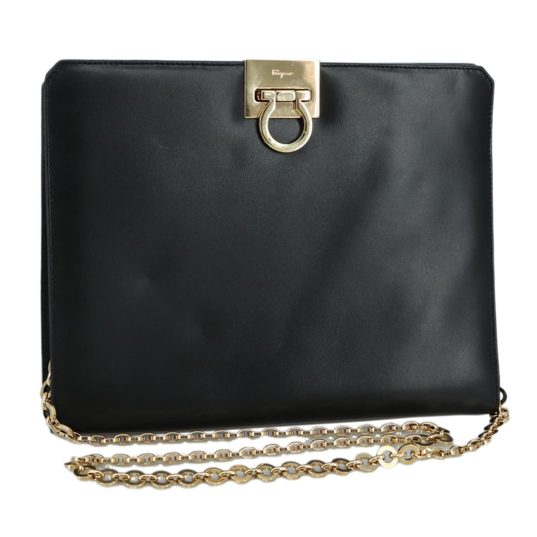 Black Leather Salvatore Ferragamo Gancini Womens Shoulder Bag (1 of 18)