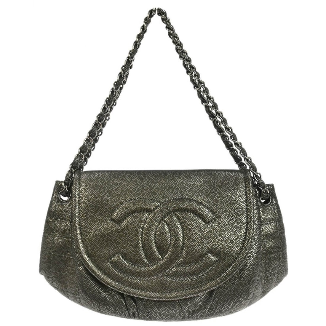 Medium Metallic Gold Leather Half Moon Flap Shoulder Bag by Chanel (1 of 10)