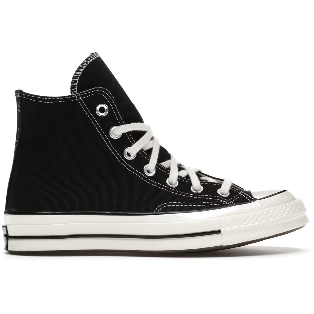 Black Chuck Taylor All Star 70 Hi Canvas High-Top Sneakers by Converse: Black Chuck Taylor All Star 70 Hi Canvas High-Top Sneakers by Converse The Converse Chuck Taylor All Star 70 Hi in Black pays tribute to the classic 1970s design. This high-top sneaker features a dura