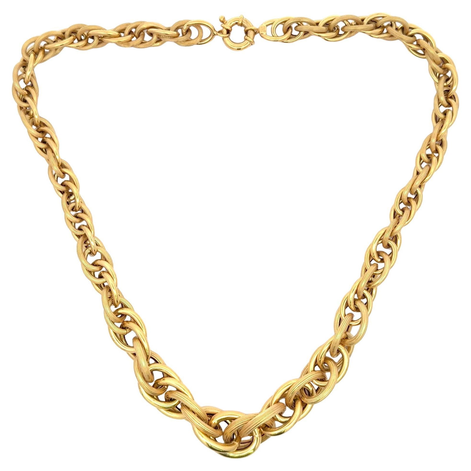 Harbor Diamonds 14KT Yellow Gold Textured Link Necklace 17 Inch: Harbor Diamonds 14KT Yellow Gold Textured Link Necklace 17 Inch This stunning graduated interlocking textured and polished link necklace is crafted from 14 karat yellow gold, showcasing a