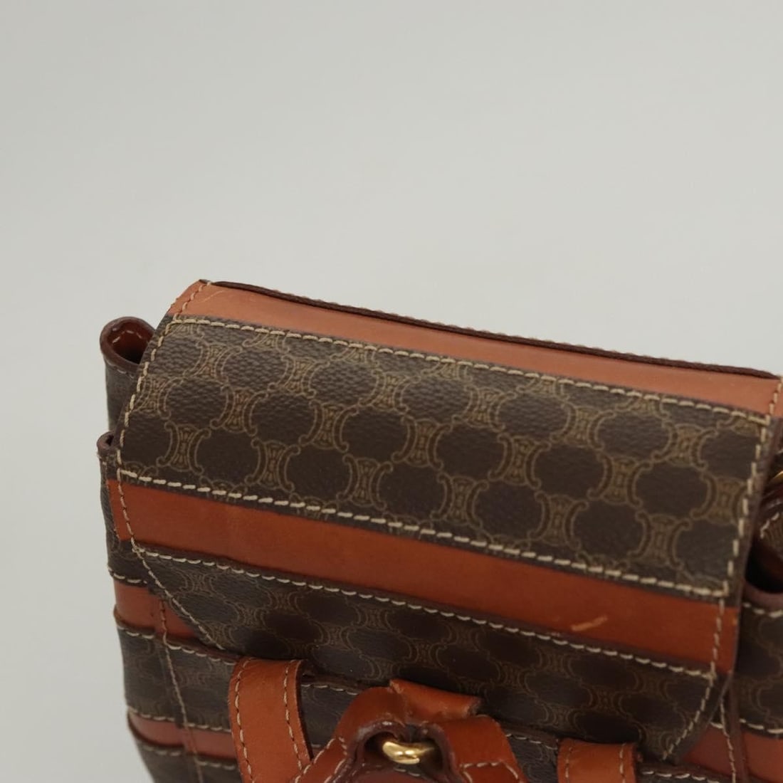 Macadam Brown Canvas Drawstring Backpack by Celine - 14