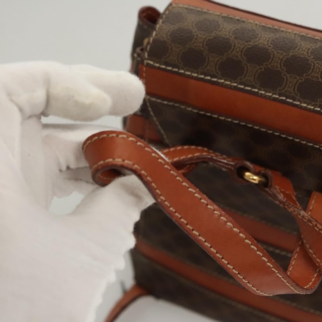 Macadam Brown Canvas Drawstring Backpack by Celine - 15