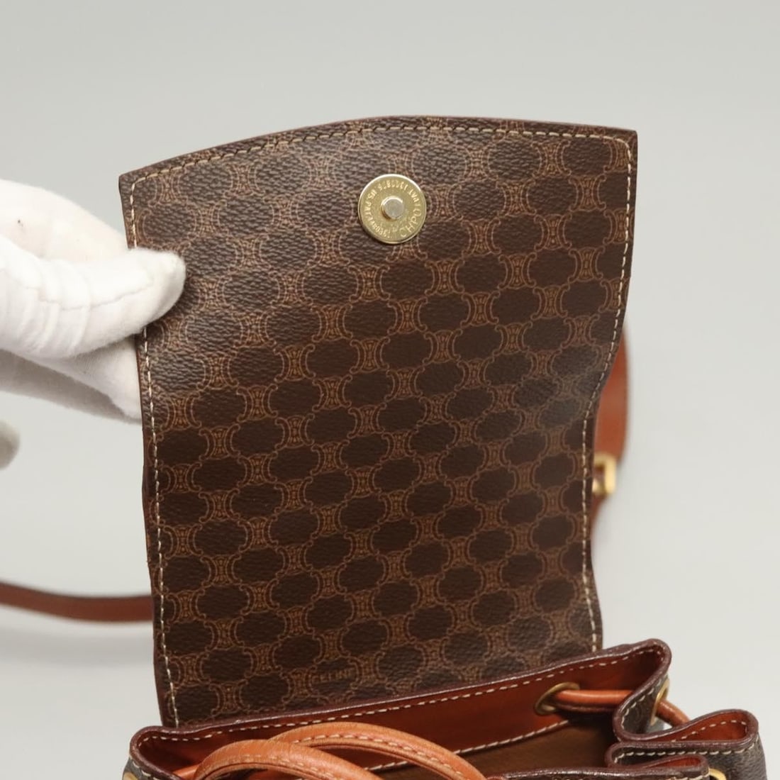 Macadam Brown Canvas Drawstring Backpack by Celine - 16