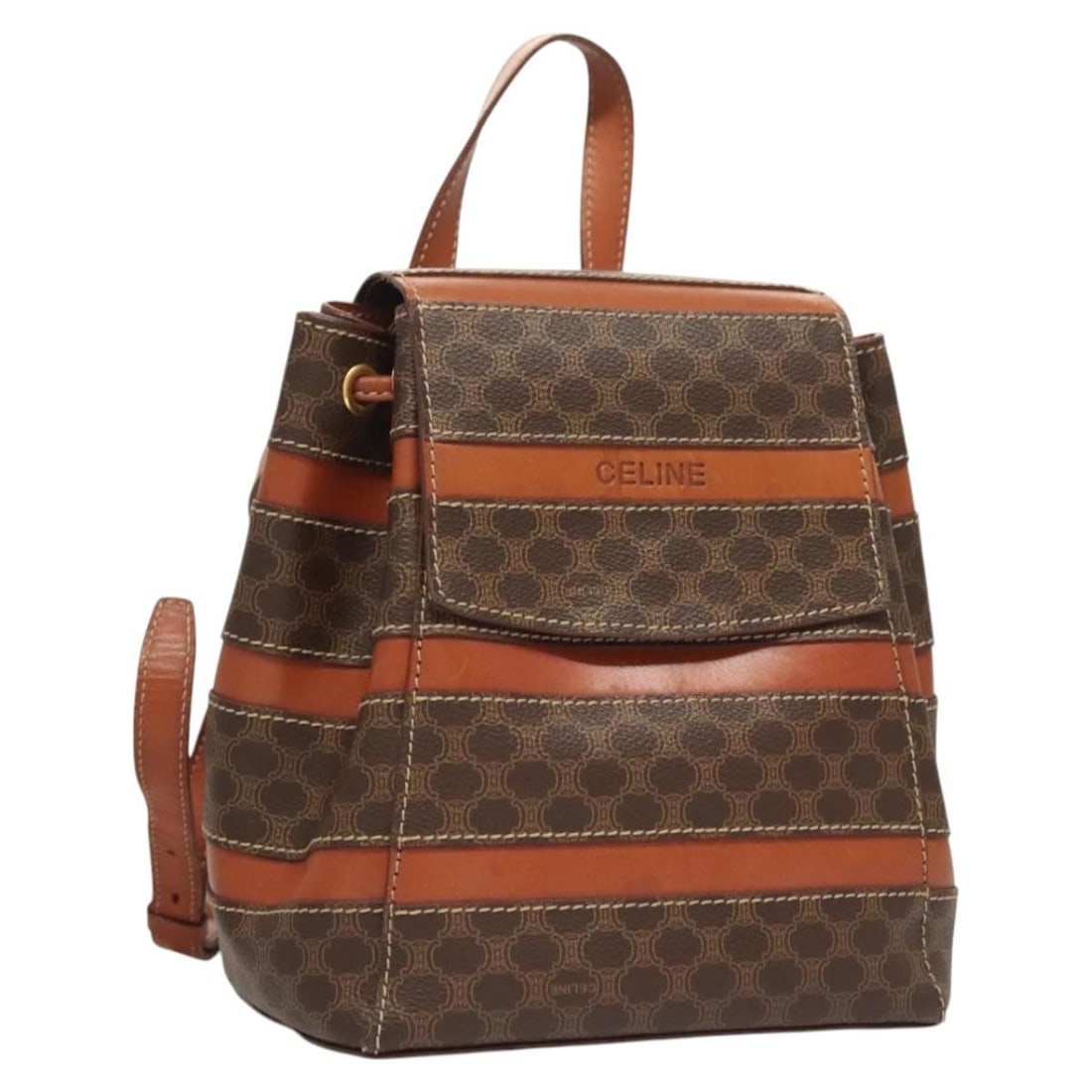 Macadam Brown Canvas Drawstring Backpack by Celine - 18