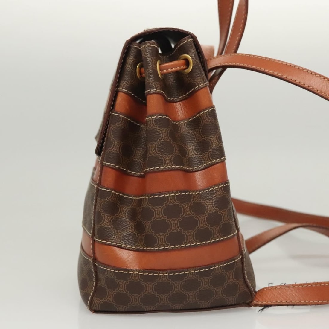 Macadam Brown Canvas Drawstring Backpack by Celine - 3