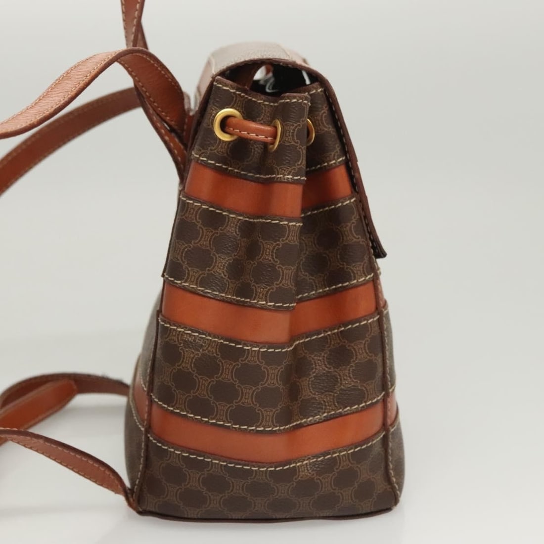 Macadam Brown Canvas Drawstring Backpack by Celine - 4