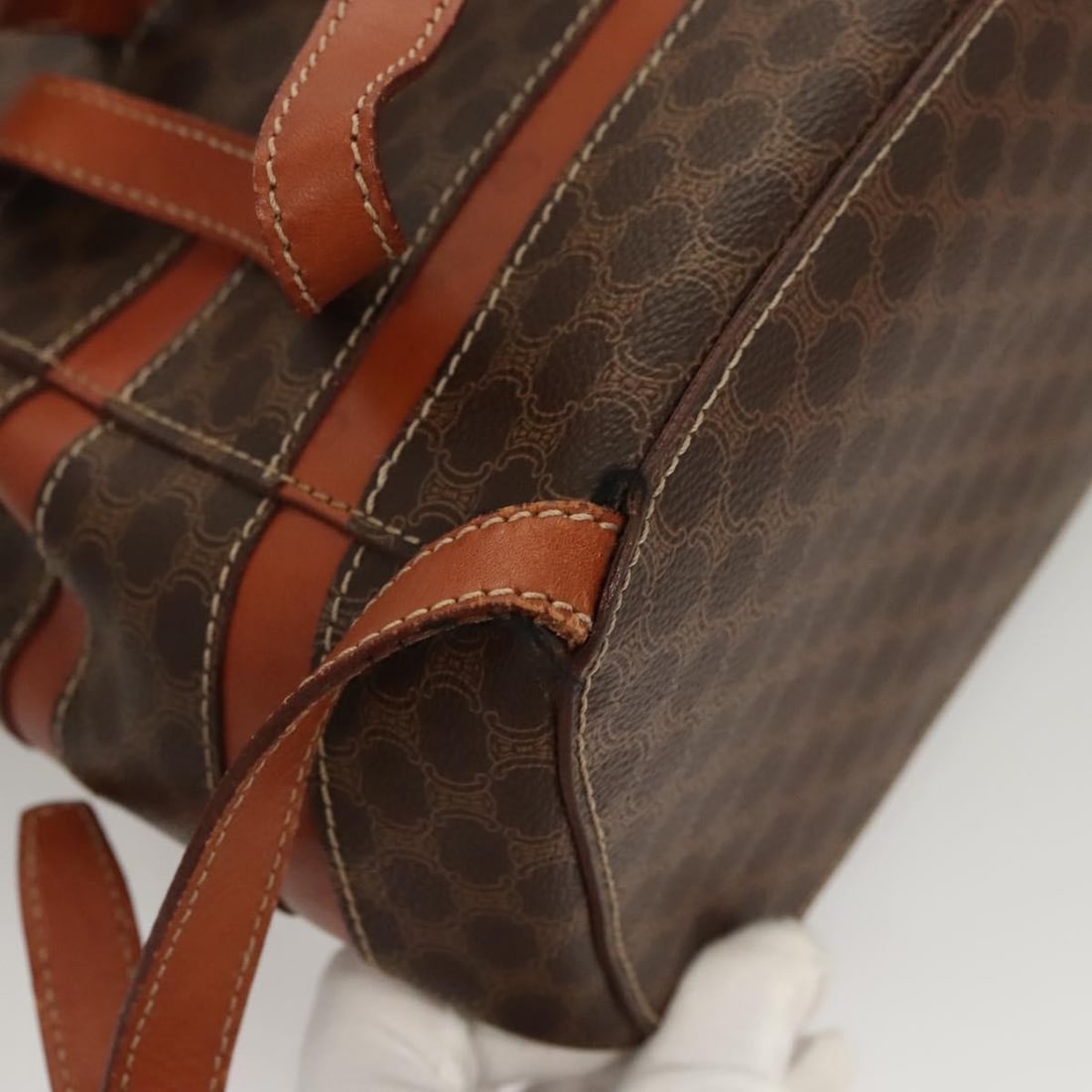 Macadam Brown Canvas Drawstring Backpack by Celine - 9