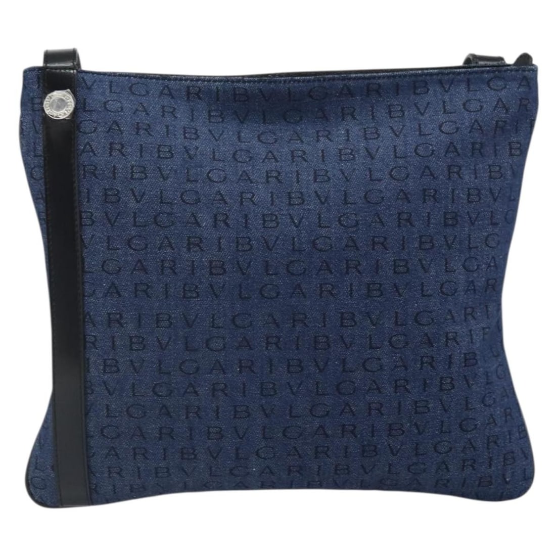 Bvlgari Blue Canvas and Leather Shoulder Bag Logomania: Bvlgari Blue Canvas and Leather Shoulder Bag Logomania This Bvlgari Logomania shoulder bag for women features a blue canvas body with leather accents. Designed in Italy, it offers practical dimensions