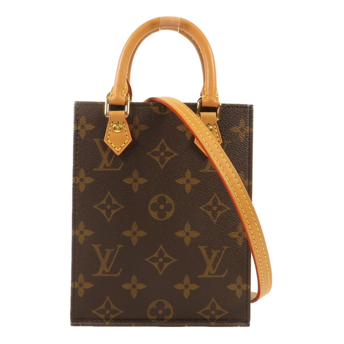 Louis Vuitton Petit Sac Plat Monogram Canvas 2Way Shoulder Handbag Brown GHW M69442: Louis Vuitton Petit Sac Plat Monogram Canvas 2Way Shoulder Handbag Brown GHW M69442 This exquisite Louis Vuitton Petit Sac Plat 2Way Shoulder Bag showcases the iconic Monogram pattern in a rich brown