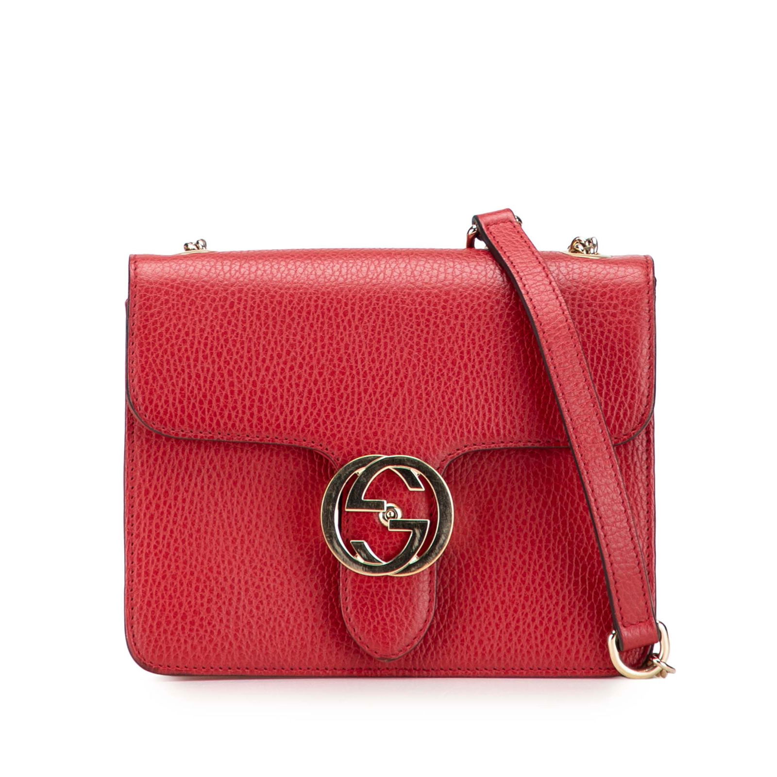 Gucci Small Dollar Red Calfskin Interlocking G Crossbody Bag: Gucci Small Dollar Red Calfskin Interlocking G Crossbody Bag This Gucci Small Dollar Crossbody bag is expertly crafted from luxurious leather, featuring a vibrant red color that adds a bold touch to a