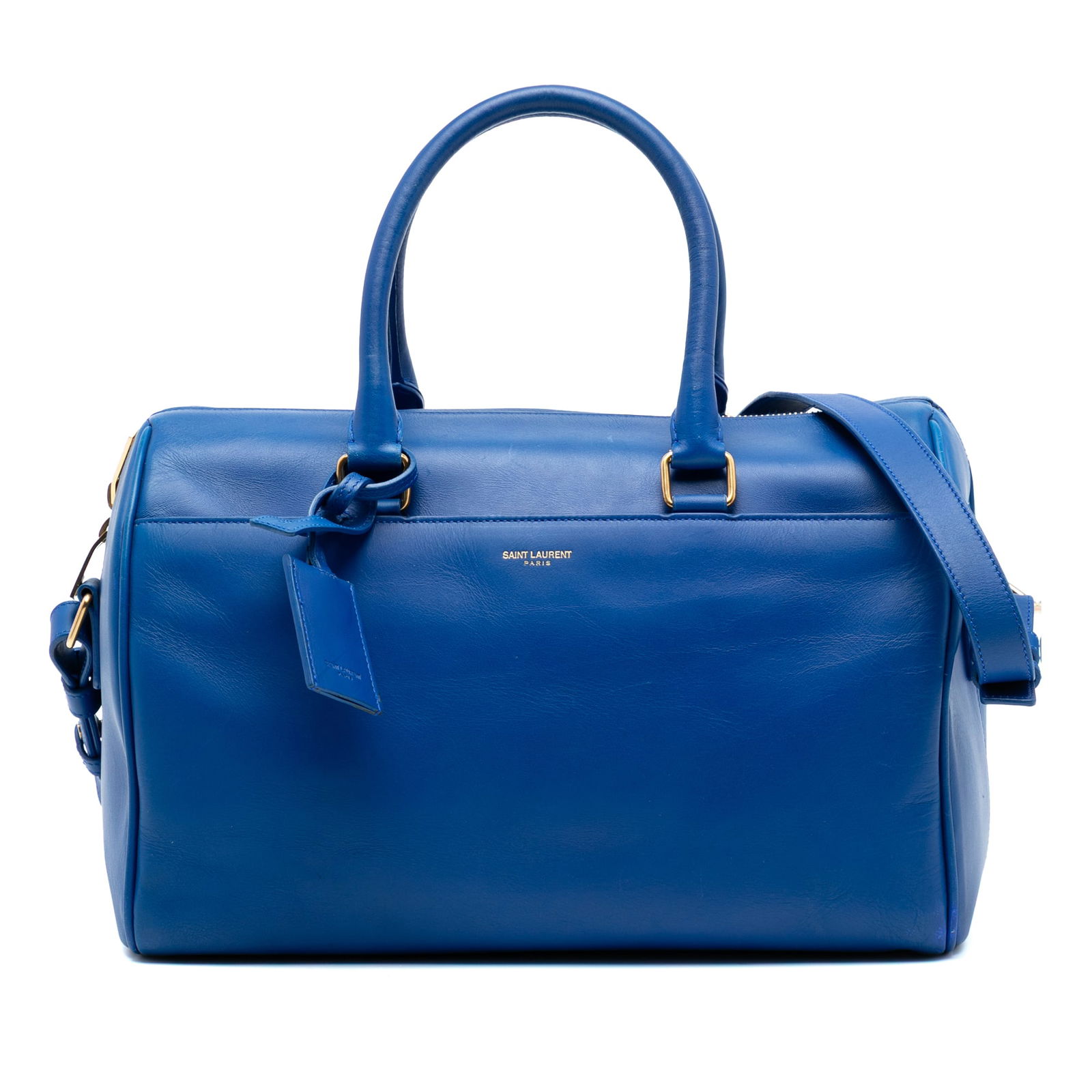 Saint Laurent Classic Duffle 6 Blue Leather Shoulder Satchel Bag: Saint Laurent Classic Duffle 6 Blue Leather Shoulder Satchel Bag This Saint Laurent Leather Classic Duffle 6 Satchel features a blue leather body with rolled leather handles and an adjustable, detacha