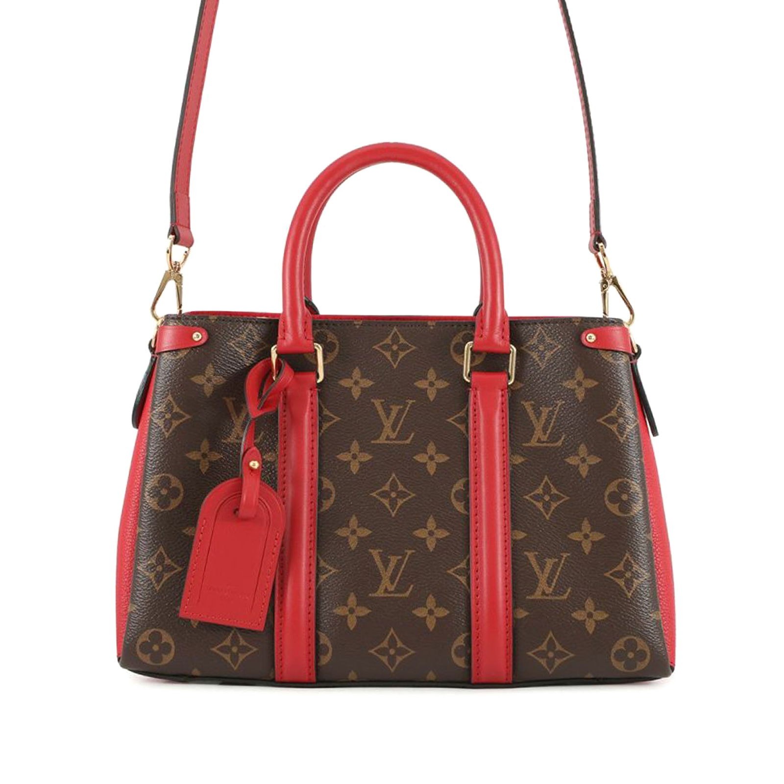 Louis Vuitton Soufflot BB Brown Monogram Canvas Satchel with Leather Trim: Louis Vuitton Soufflot BB Brown Monogram Canvas Satchel with Leather Trim The Louis Vuitton Monogram Soufflot BB is crafted from signature monogram canvas with leather trim. It features rolled leather