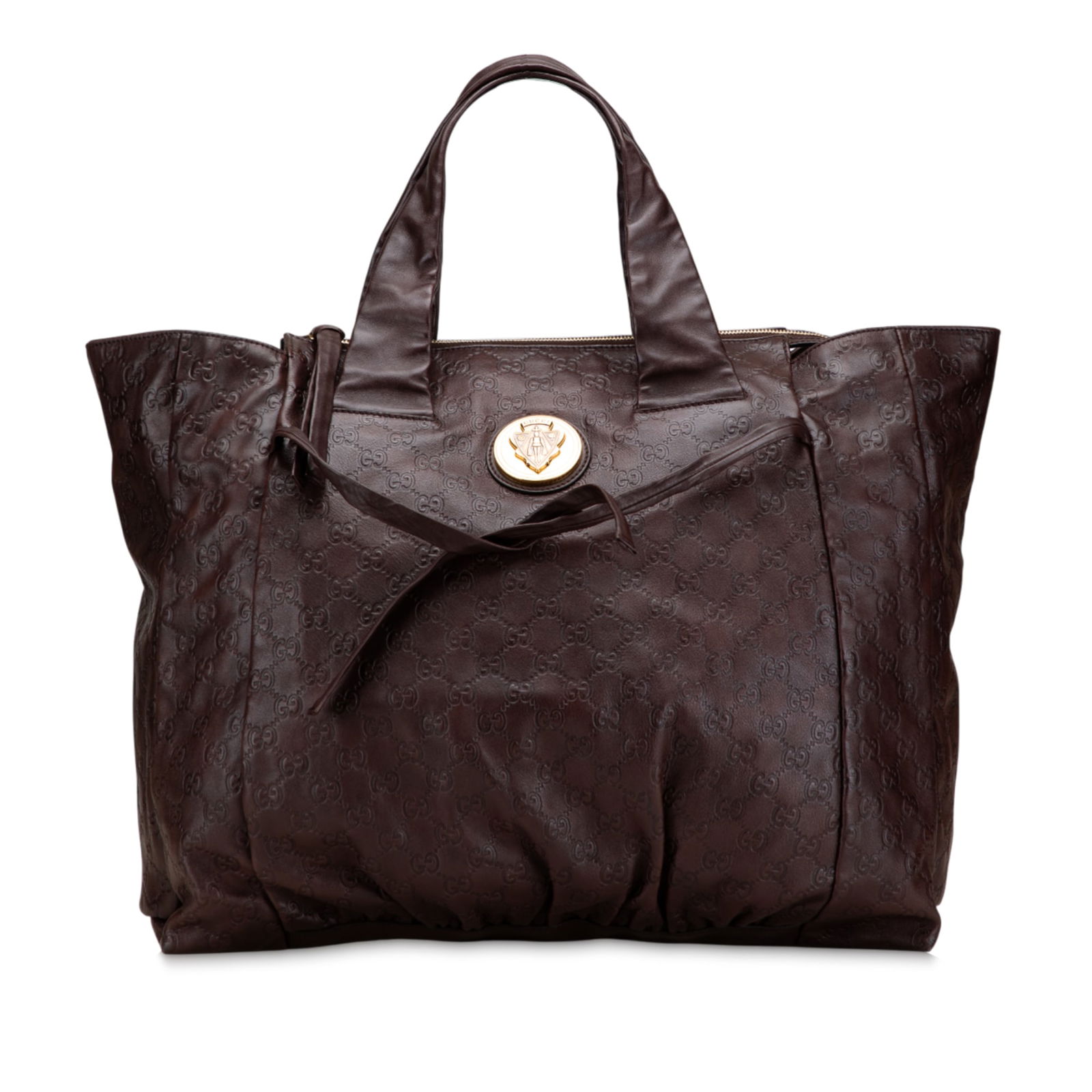 Gucci Large Hysteria Tote Bag in Brown Leather: Gucci Large Hysteria Tote Bag in Brown Leather Introducing the Large Guccissima Hysteria Tote, a stylish and functional bag crafted from high-quality leather. This tote features flat leather handles a