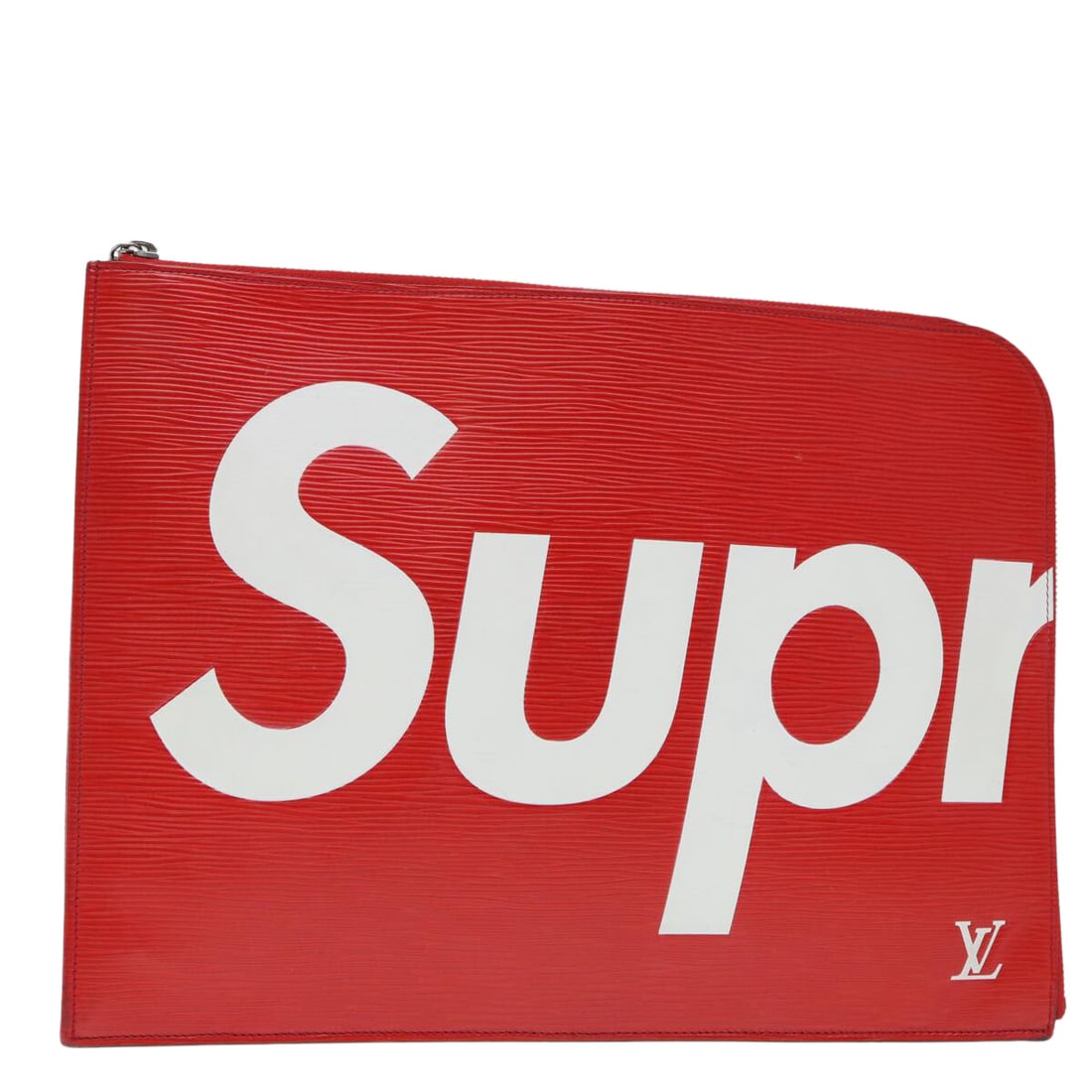 Red Epi Leather Pochette Jour Clutch by Louis Vuitton: Red Epi Leather Pochette Jour Clutch by Louis Vuitton The Louis Vuitton Pochette Jour in Epi leather is a unisex clutch crafted in red leather. It features a sleek design with a spacious interior, ide