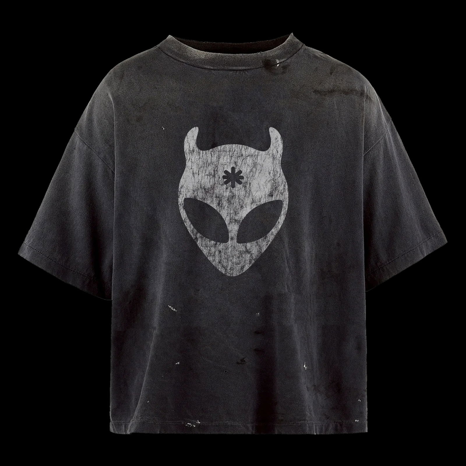 Other Side Vintage Black Cotton T-Shirt by Lost Shdws Large: Other Side Vintage Black Cotton T-Shirt by Lost Shdws Large This washed black tee is crafted from ultra-soft 100% cotton and features a vintage-inspired, garment-dyed finish with intentional distressi