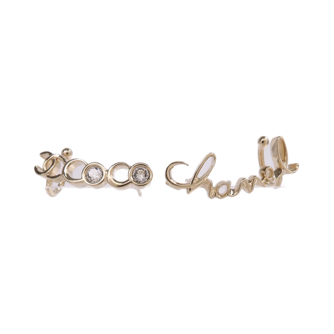 Gold Tone Pierced Earrings CHANEL CC Logo Design: Gold Tone Pierced Earrings CHANEL CC Logo Design These CHANEL CC pierced earrings feature a gold-toned metal design with the iconic CC logo. Crafted in France, they do not include any main stone and a