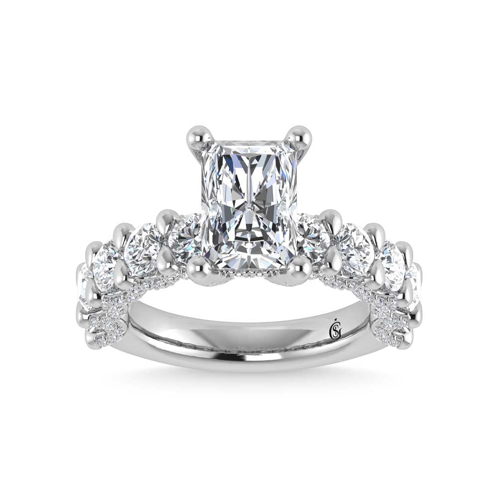 14K White Gold Lab Grown Diamond 5 1/2 Ct.Tw. Victoria Engagement Ring (IGI Certified Center 3ct): 14K White Gold Lab Grown Diamond 5 1/2 Ct.Tw. Victoria Engagement Ring (IGI Certified Center 3ct) This elegant diamond engagement ring crafted in 14k White gold, features a Radiant-cut center stone of