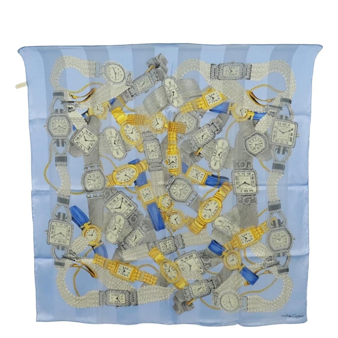 Blue Silk Scarf by Cartier with Box 31.5 Inch Square Italy: Blue Silk Scarf by Cartier with Box 31.5 Inch Square Italy This Cartier scarf is crafted from luxurious silk and showcases a rich blue hue. The scarf is made in Italy and comes in excellent, un-used c