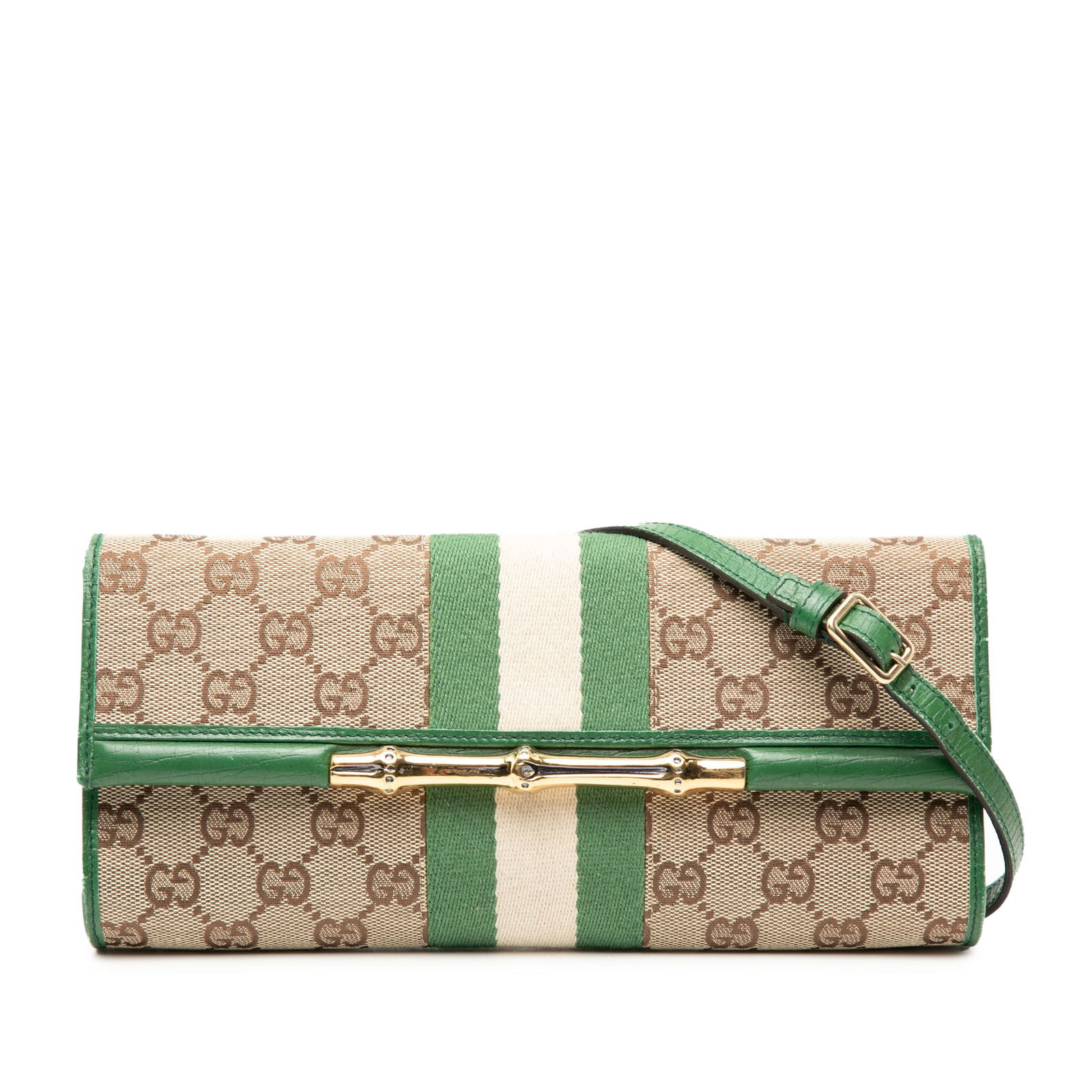 Gucci GG Canvas Web Bamboo Bar Brown Crossbody Bag with Leather Trim: Gucci GG Canvas Web Bamboo Bar Brown Crossbody Bag with Leather Trim This Gucci GG Canvas Web Bamboo Bar Crossbody features a canvas body with web and bamboo accents, complemented by leather trim. It