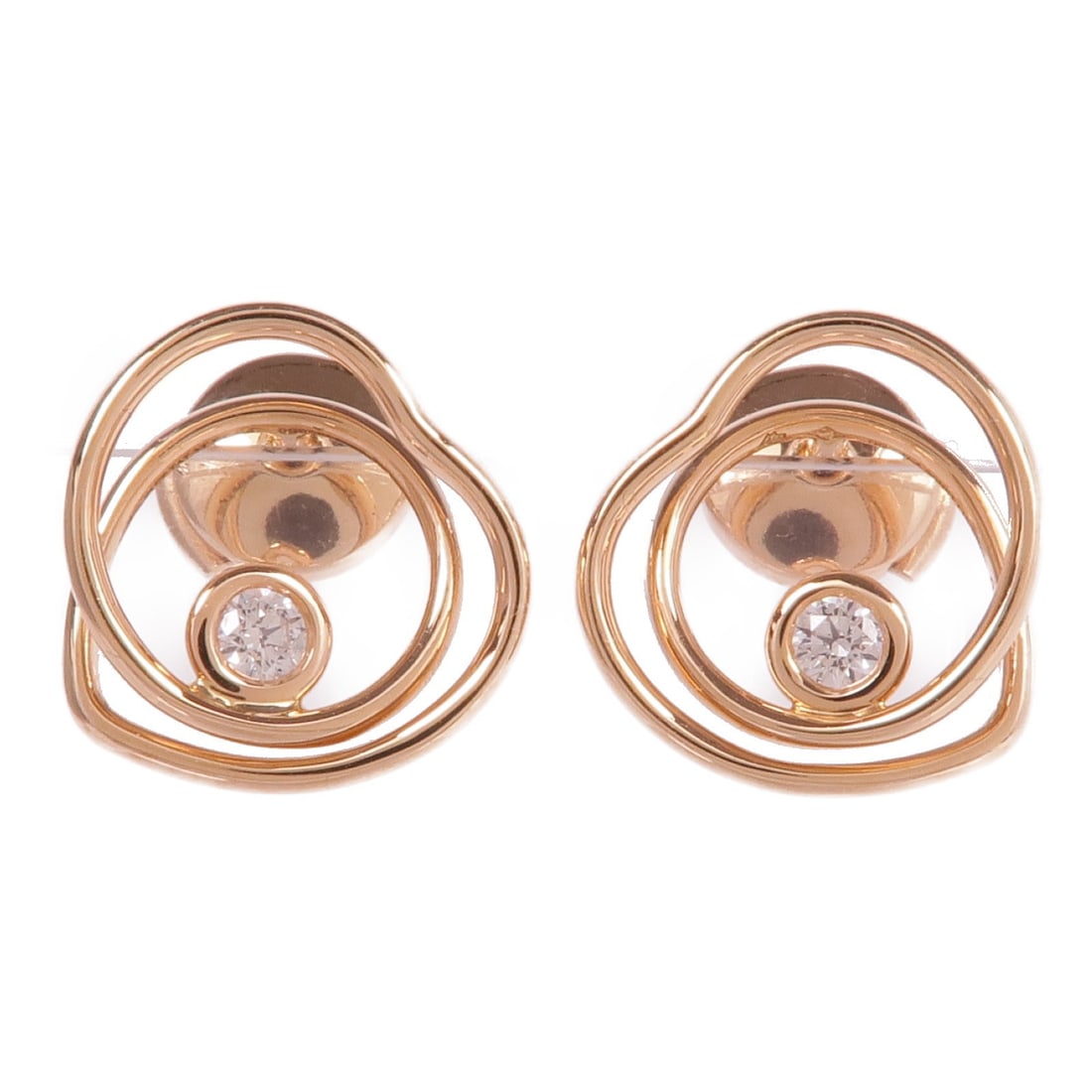 HERMES Vertige Coeur Diamond Earrings in 18K Pink Gold: HERMES Vertige Coeur Diamond Earrings in 18K Pink Gold Elevate your jewelry collection with these exquisite HERMES Vertige Coeur Earrings, crafted from luxurious 18K pink gold (K18PG). These pierced e