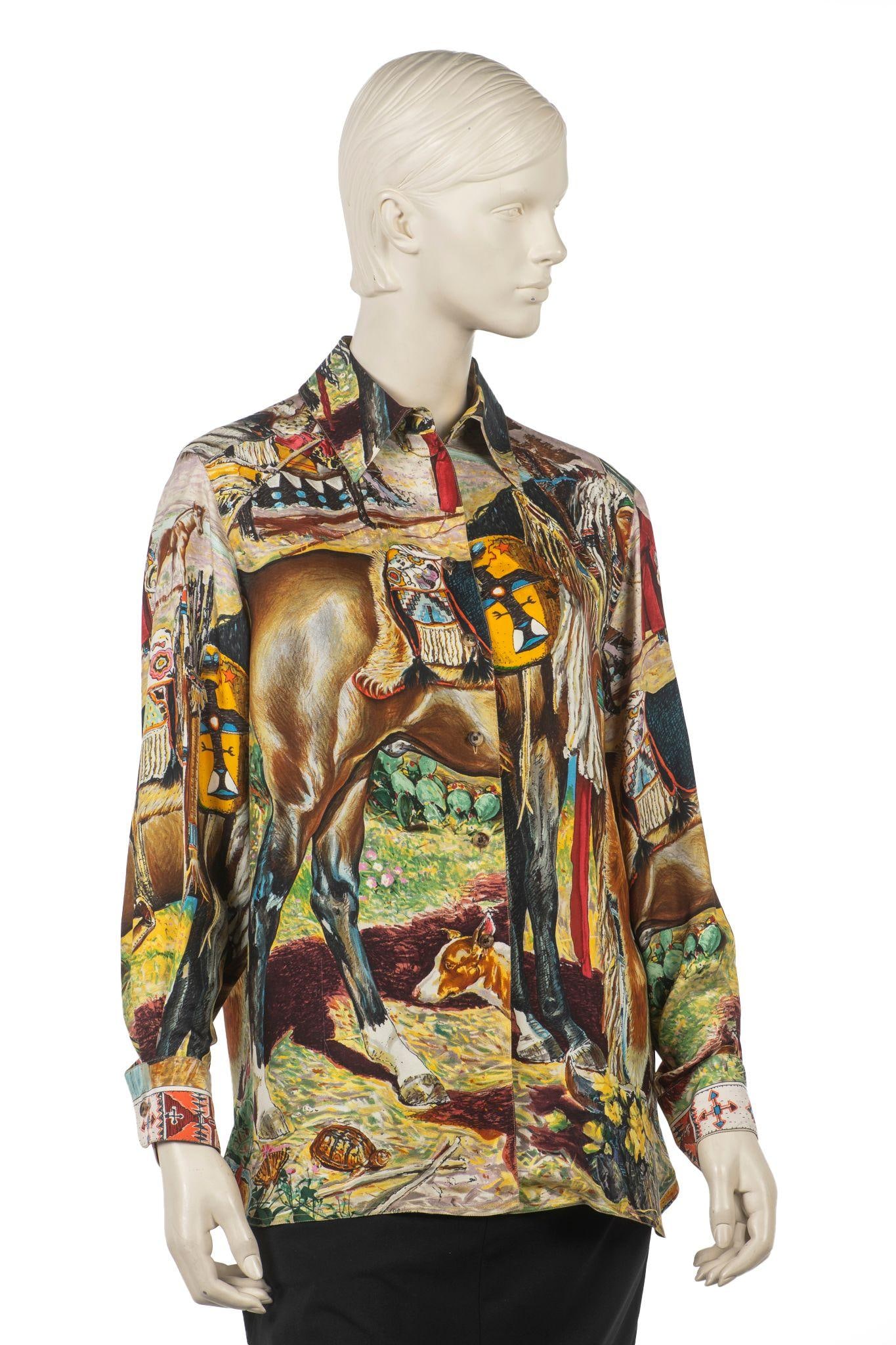 Hermes Les Cheyennes Silk Shirt by Kermit Oliver Vintage 1990s - 2