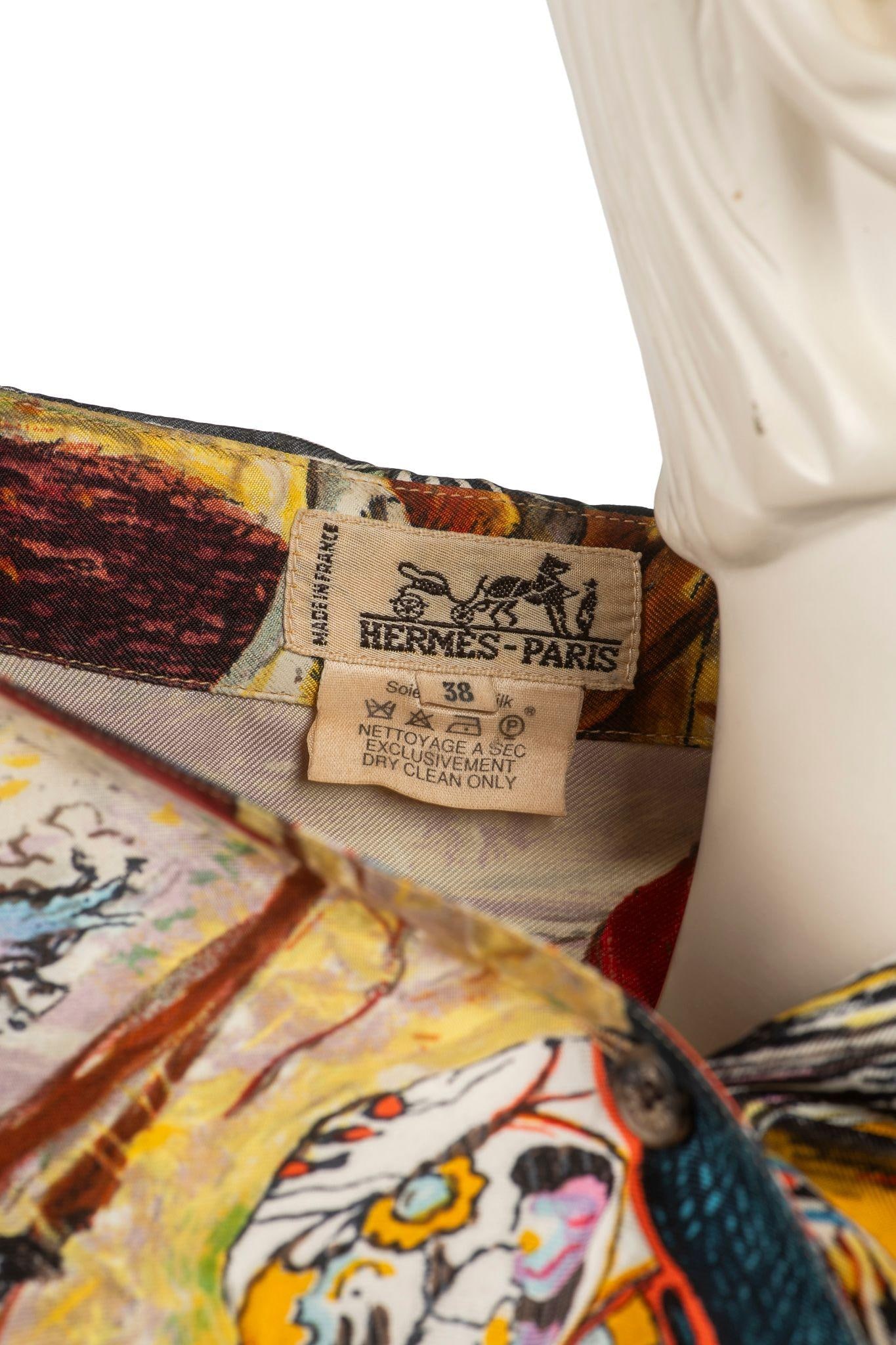Hermes Les Cheyennes Silk Shirt by Kermit Oliver Vintage 1990s - 6