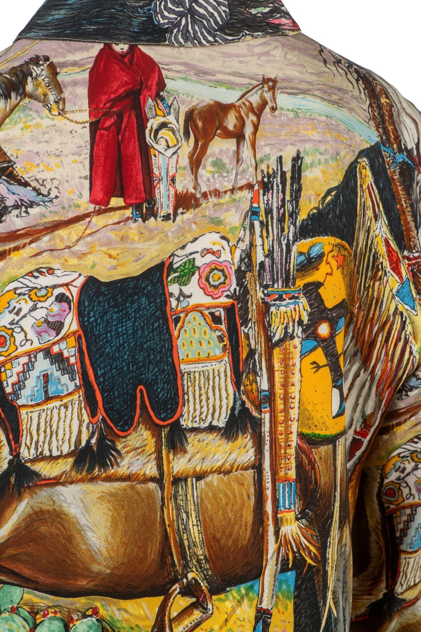 Hermes Les Cheyennes Silk Shirt by Kermit Oliver Vintage 1990s - 7