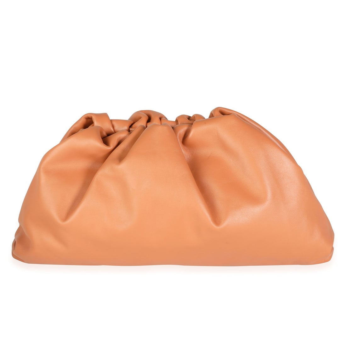 Tan Leather Pouch Clutch by Bottega Veneta with Dustbag: Tan Leather Pouch Clutch by Bottega Veneta with Dustbag This Bottega Veneta pouch features tan calfskin leather with a top handle and clutch style. The bag is crafted in Italy and includes a matching