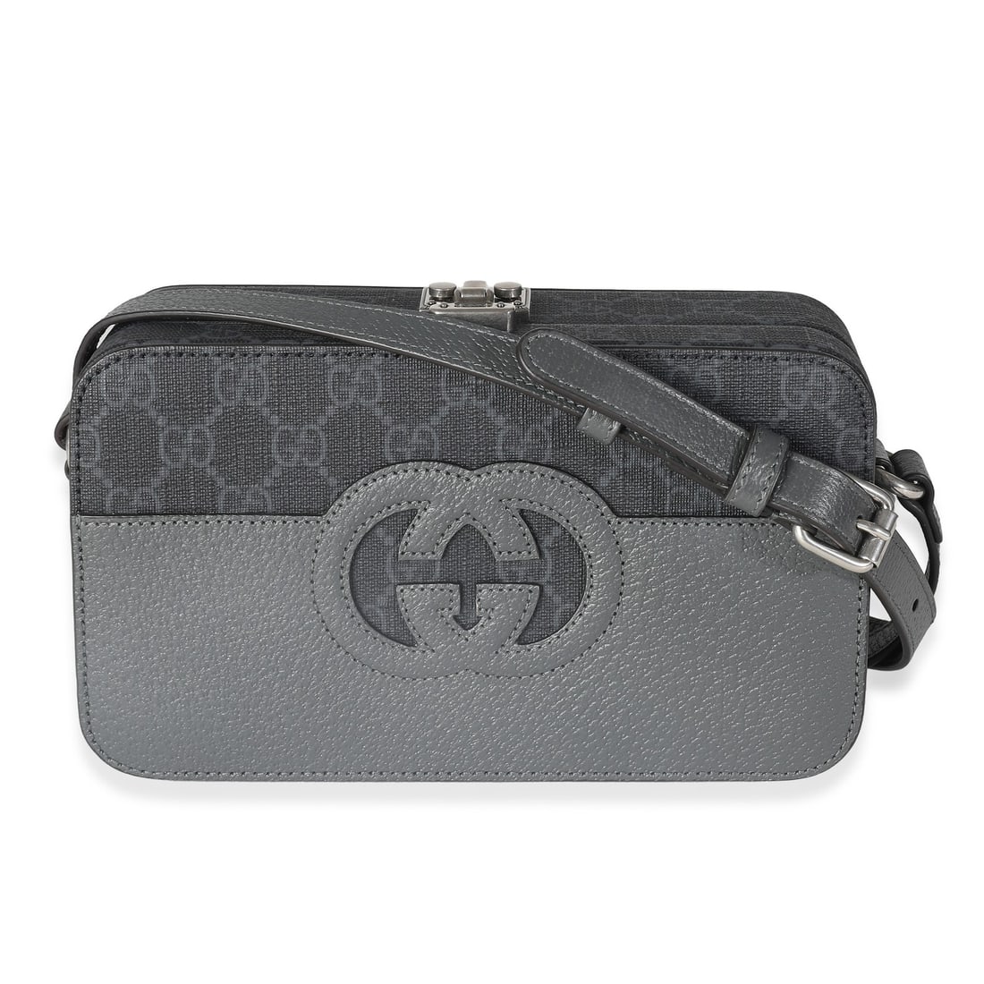 Gucci Interlocking G Messenger Bag Gray Calfskin Crossbody Silver-Tone Hardware (1 of 9)
