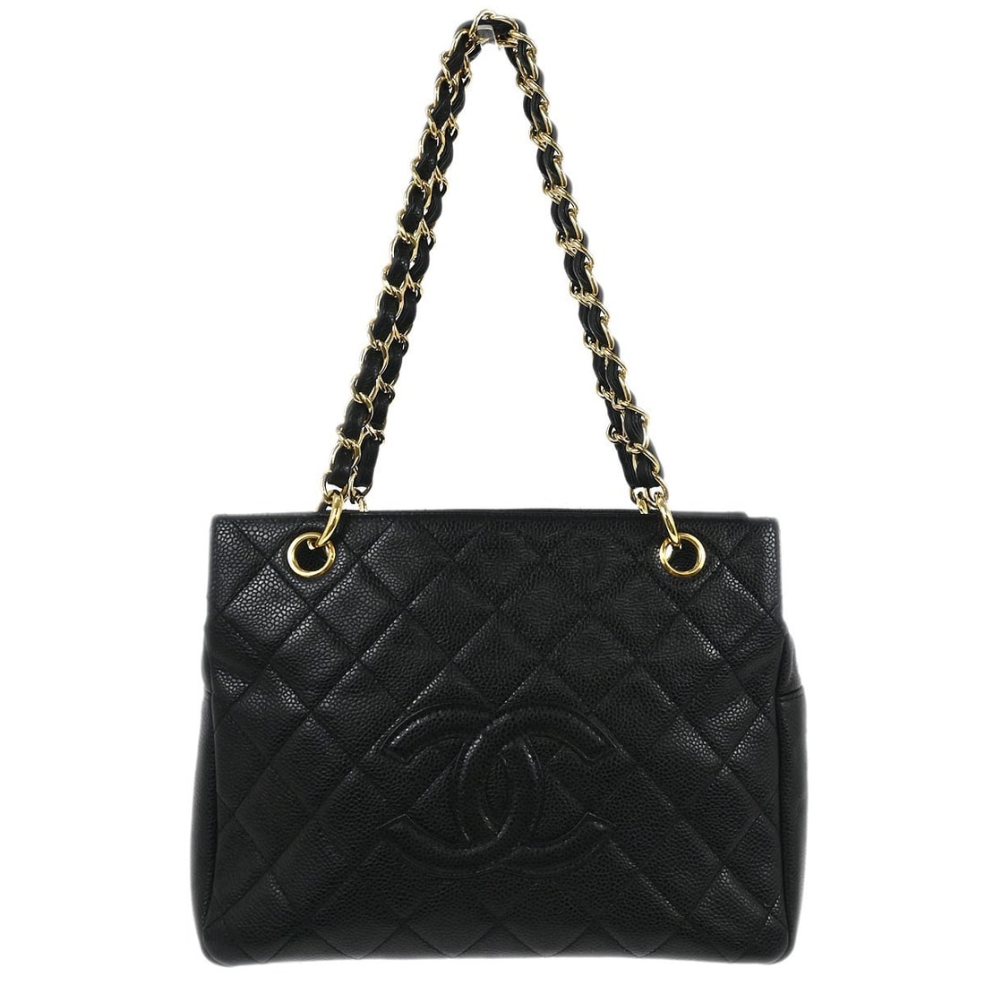 Chanel Petite Timeless Tote Black Caviar Leather Chain Strap Handbag: Chanel Petite Timeless Tote Black Caviar Leather Chain Strap Handbag This Chanel Petite Timeless Tote (PTT) is crafted from black caviar skin leather and features a classic quilted pattern. The medium