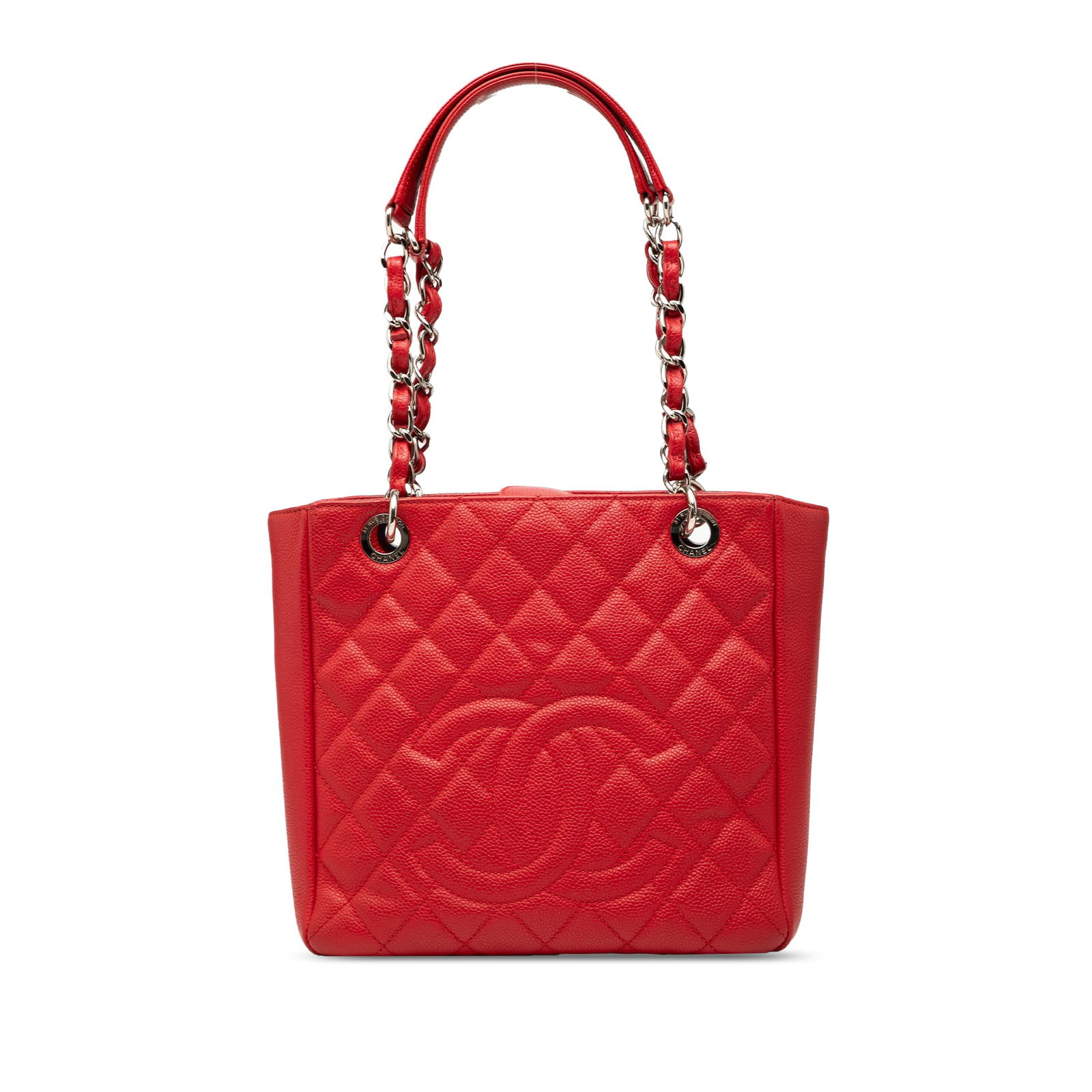 Red Chanel Caviar Leather Petite Shopping Tote with Chain Straps (1 of 7)