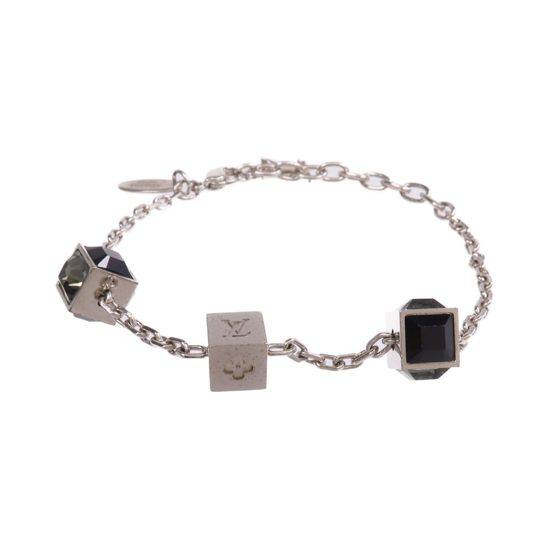 Gamble Black and Silver Bracelet by Louis Vuitton M66925: Gamble Black and Silver Bracelet by Louis Vuitton M66925 This Louis Vuitton LV Gamble bracelet features a sleek design crafted in metal with silver and black tones. The bracelet is designed without a