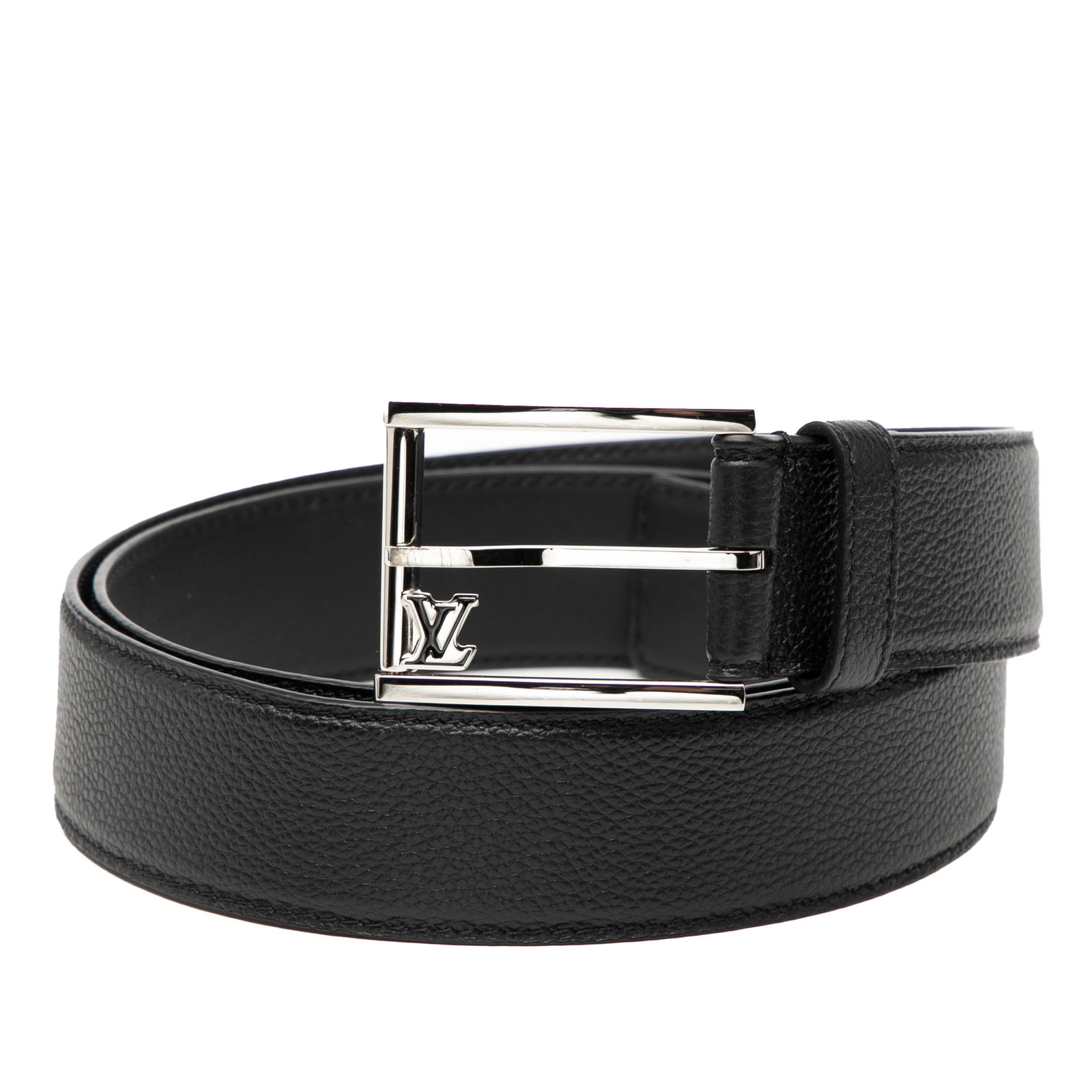 Louis Vuitton Black Leather Saint Germain Belt with Silver Buckle: Louis Vuitton Black Leather Saint Germain Belt with Silver Buckle This Louis Vuitton Saint Germain belt features a black leather waist strap with a silver-tone buckle closure. The belt is crafted in S