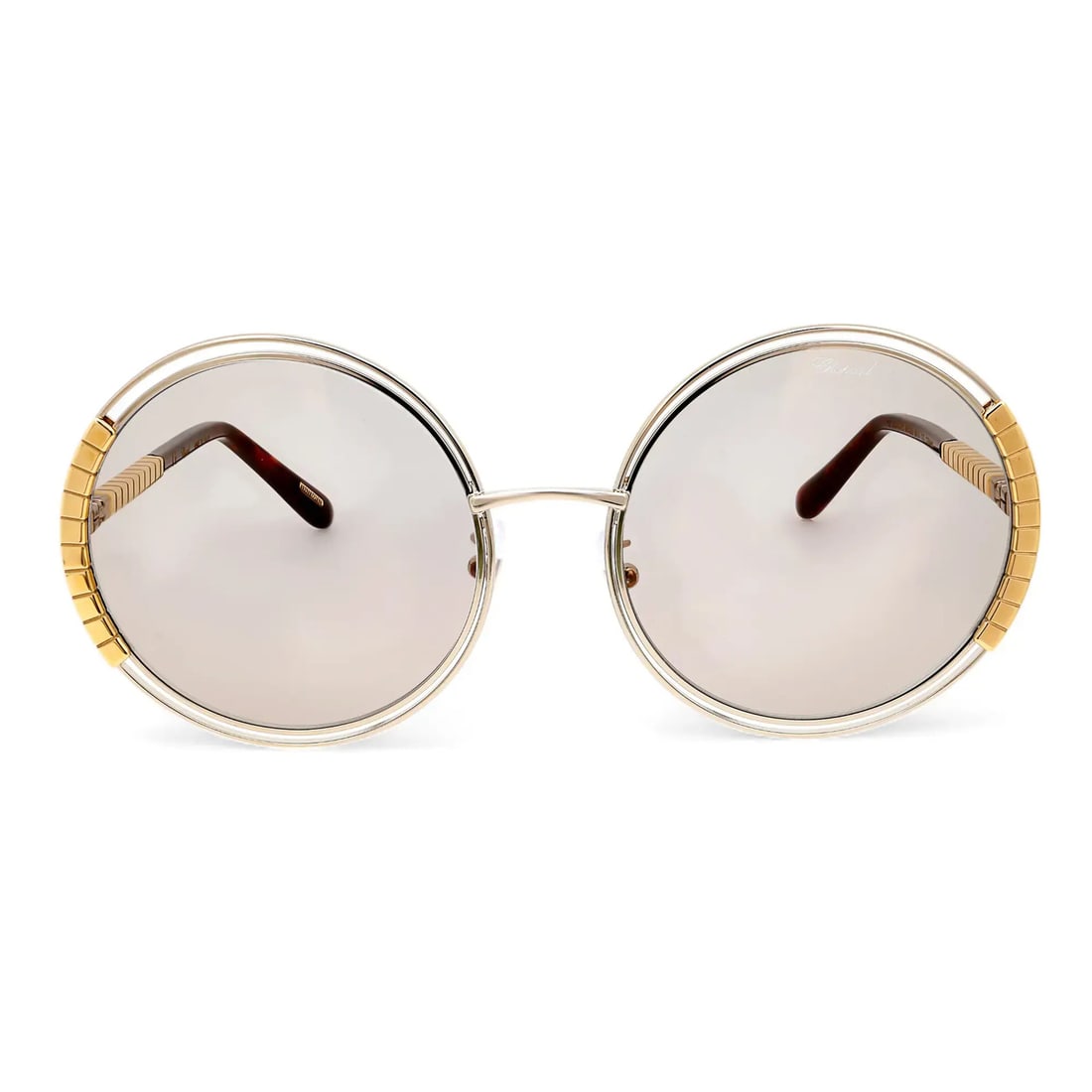 Chopard 95221-0436 Round Oversized Sunglasses Gold Acetate Brown Mirror Lenses (1 of 5)