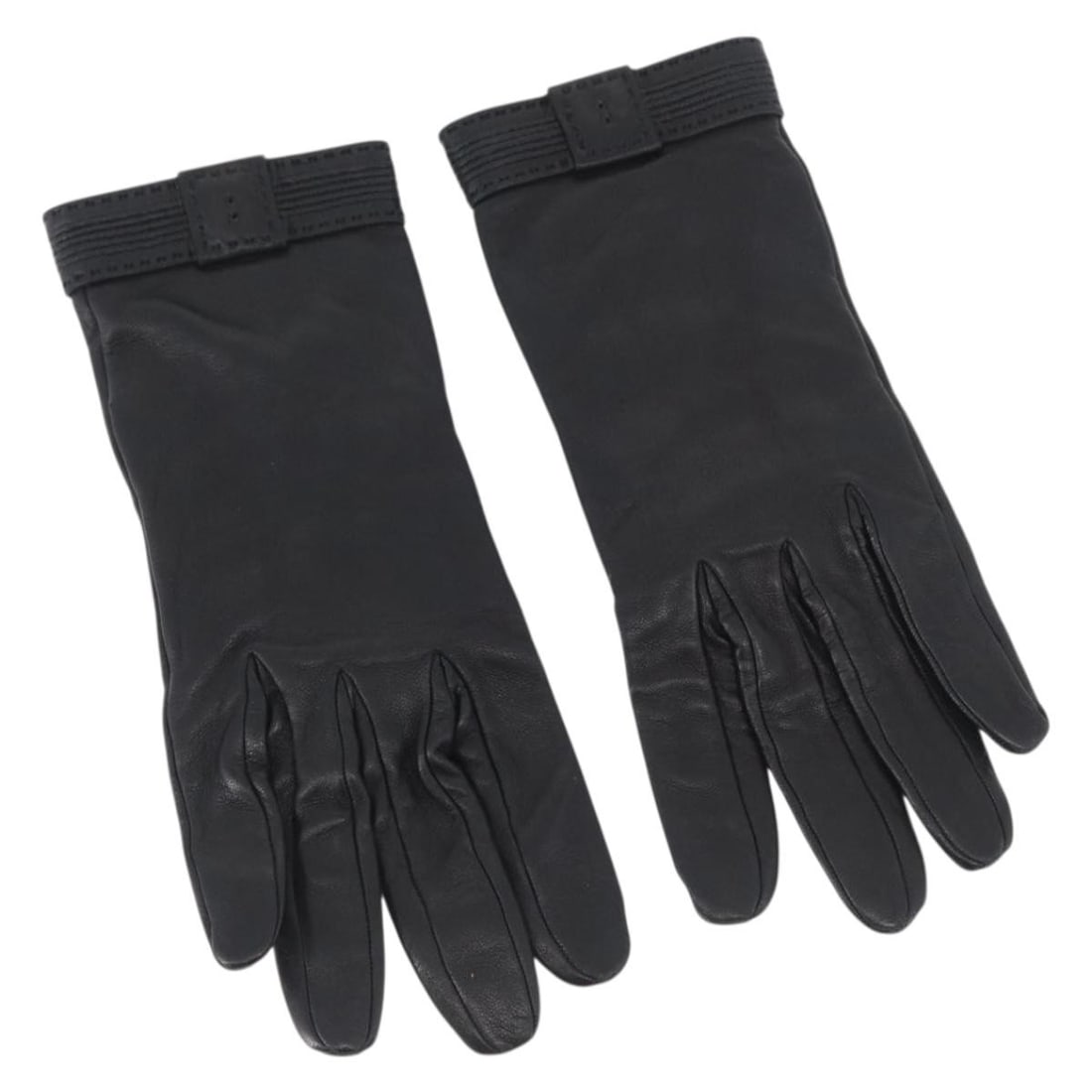 Black Leather Gloves by Hermes Made in France: Black Leather Gloves by Hermes Made in France These Hermes gloves are crafted from black leather and made in France. They feature a classic design and show slight rubbing on both the exterior and inte