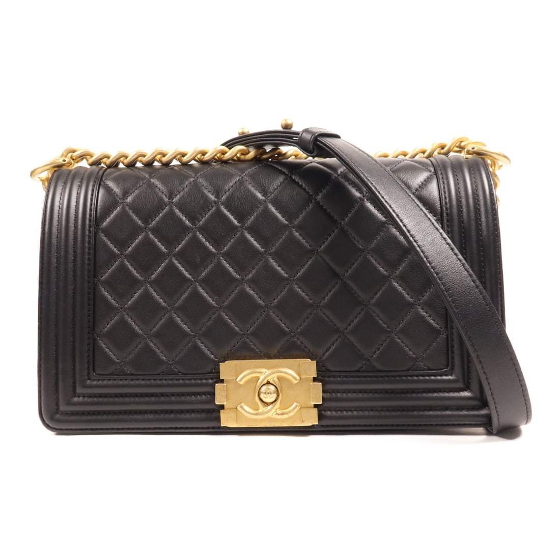 CHANEL Boy 25 Shoulder Bag Black Lambskin GHW: CHANEL Boy 25 Shoulder Bag Black Lambskin GHW This elegant CHANEL Boy 25 Shoulder Bag is crafted from luxurious lambskin leather in a classic black hue. Designed for versatility, this bag features a s