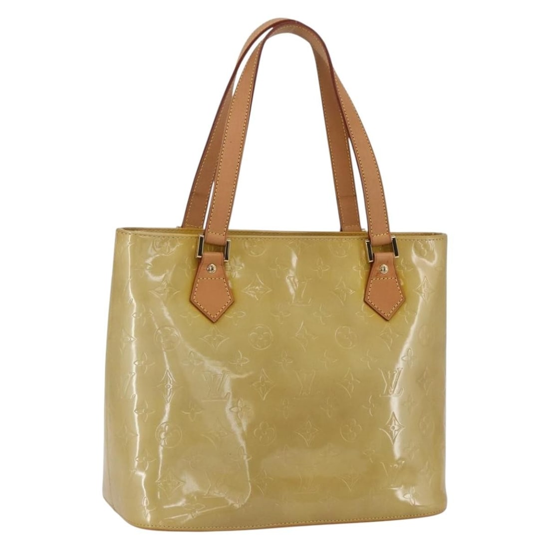 Louis Vuitton Beige Vernis Houston Patent Leather Handbag 29.5cm: Louis Vuitton Beige Vernis Houston Patent Leather Handbag 29.5cm This Louis Vuitton Houston handbag for women features the iconic Monogram Vernis patent leather in beige. It has a structured silhouett