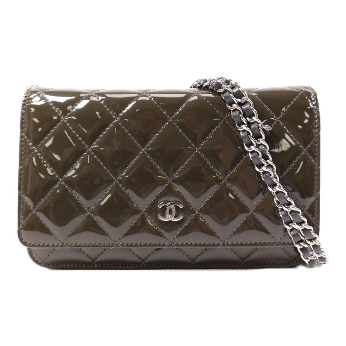CHANEL Wallet On Chain Patent Leather Shoulder Bag Gray SHW (1 of 15)