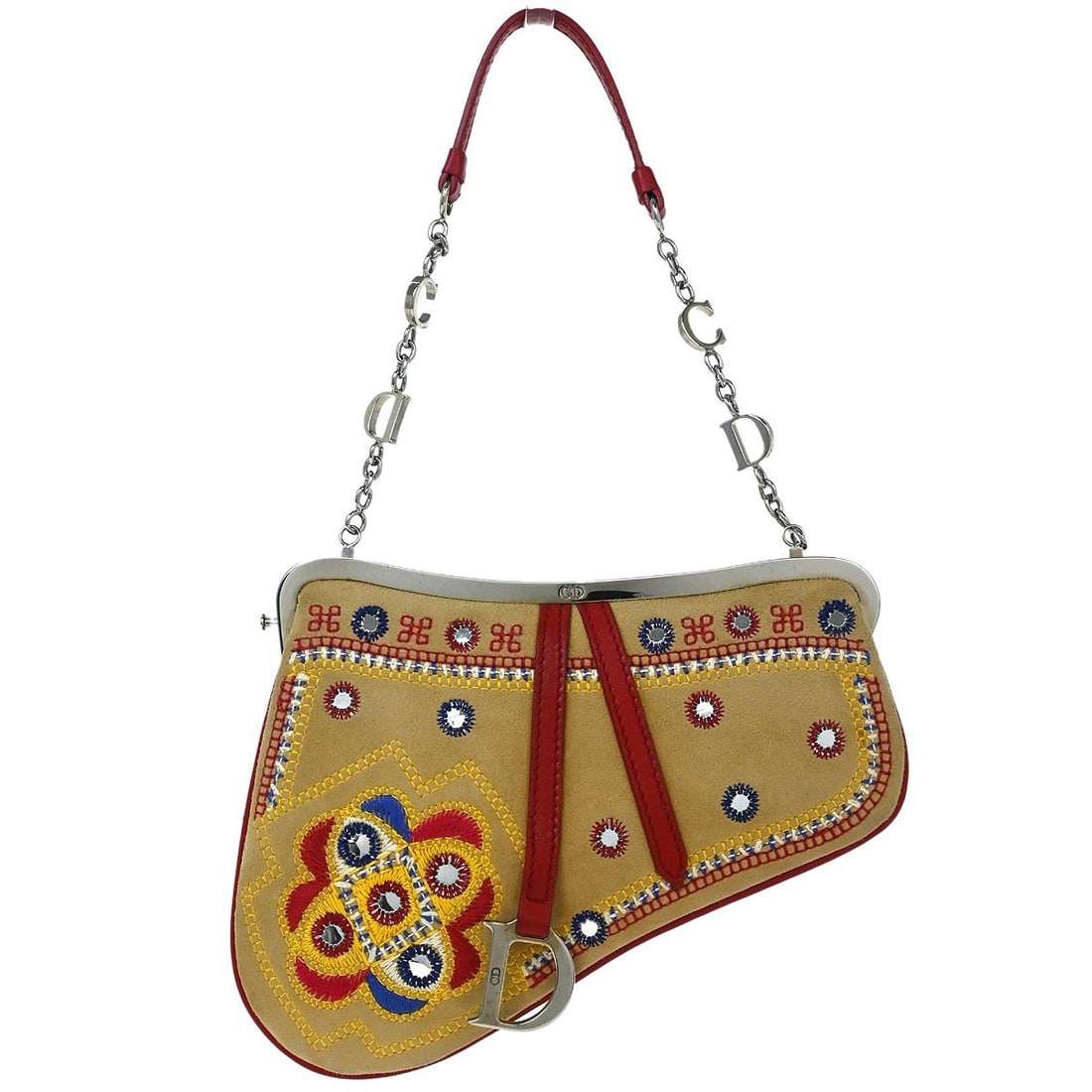 Dior Mini Beige Red Suede Saddle Handbag 09BM-1013 Italy: Dior Mini Beige Red Suede Saddle Handbag 09BM-1013 Italy Elevate your accessory collection with this Christian Dior Beige Red Suede Saddle Handbag. Crafted from luxurious leather suede, this mini sadd