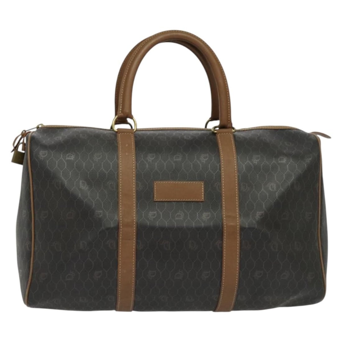 Christian Dior Vintage Honeycomb Canvas and Leather Boston Bag: Christian Dior Vintage Honeycomb Canvas and Leather Boston Bag This vintage Christian Dior Honeycomb handbag features a black canvas body with leather accents. Designed as a unisex Boston-style bag, i