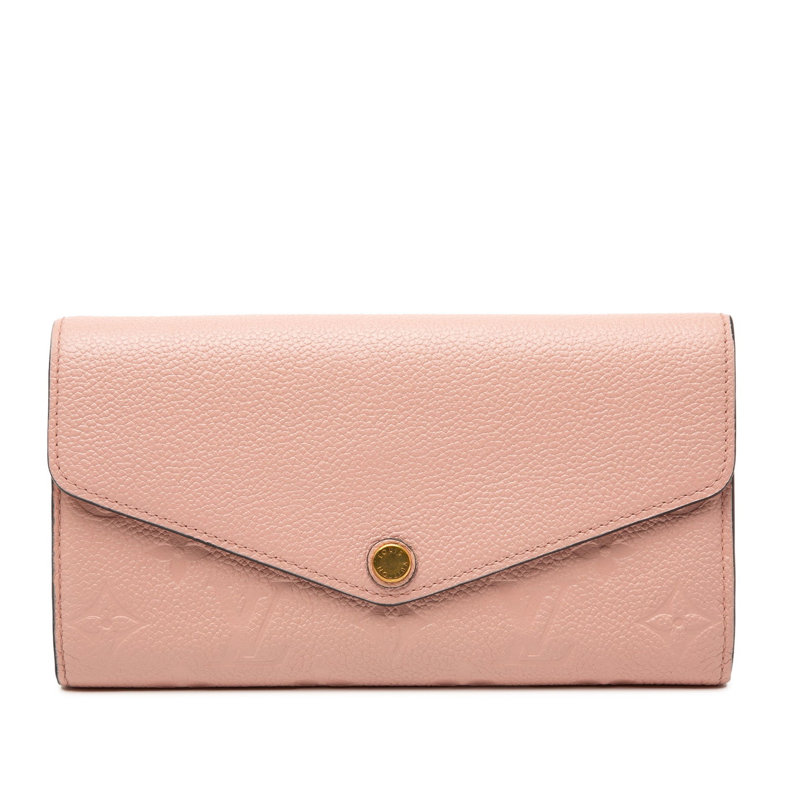 Pink Monogram Empreinte Leather Sarah Wallet by Louis Vuitton: Pink Monogram Empreinte Leather Sarah Wallet by Louis Vuitton This Louis Vuitton Monogram Empreinte Sarah Wallet features a pink monogram-embossed leather exterior with a front flap and snap button cl
