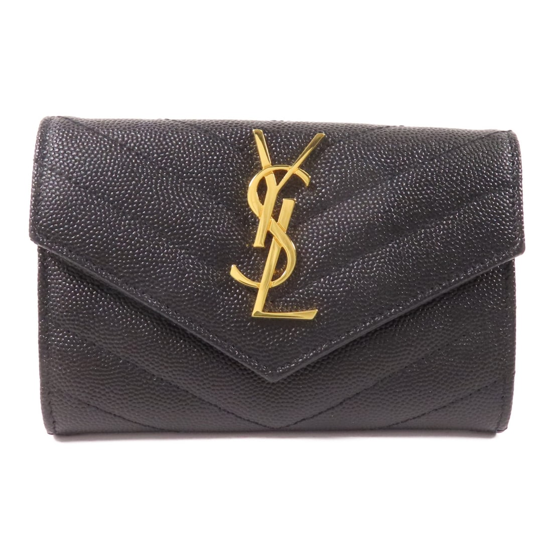Yves Saint Laurent Black Calfskin Card Holder with Gold Hardware: Yves Saint Laurent Black Calfskin Card Holder with Gold Hardware This Saint Laurent card case is crafted from black calfskin leather, offering a sleek and durable accessory for organizing your cards.