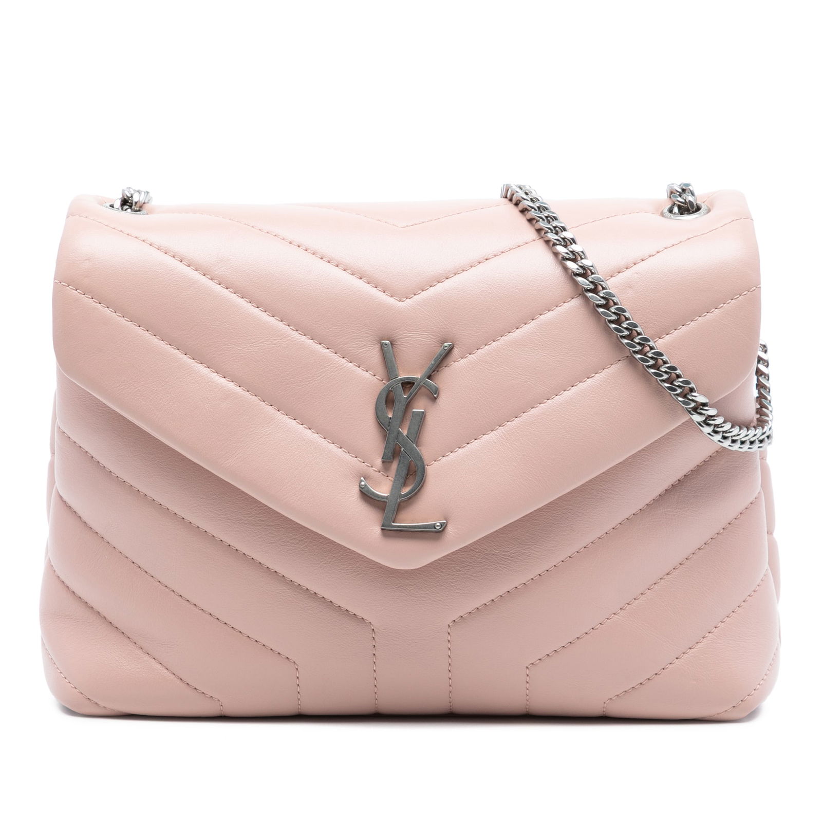 Saint Laurent LouLou Pink Quilted Leather Small Shoulder Bag with Chain Strap (1 of 7)
