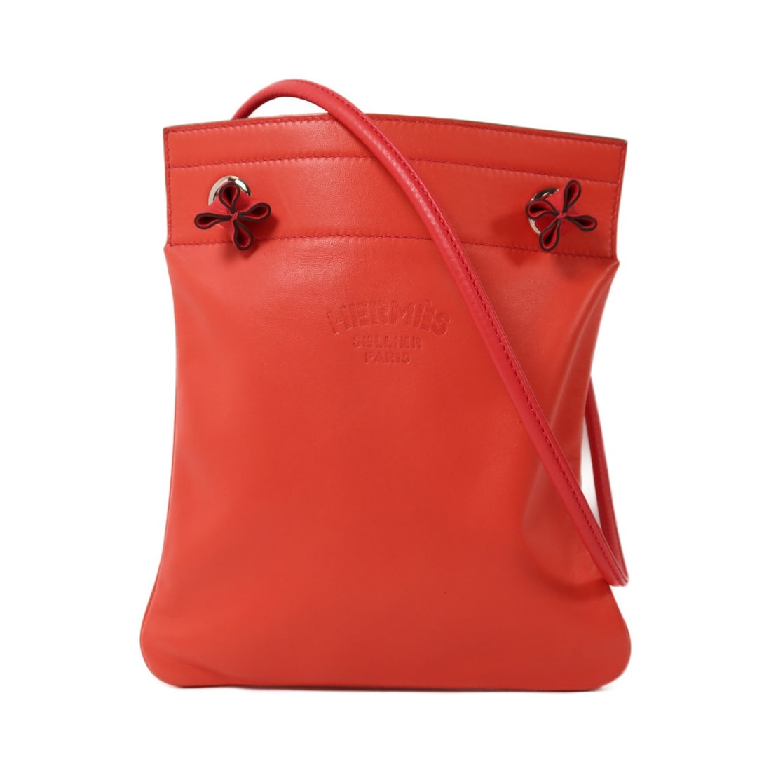 Hermes Aline Mini Red Veau Swift Leather Shoulder Bag Palladium Hardware: Hermes Aline Mini Red Veau Swift Leather Shoulder Bag Palladium Hardware This Hermes Aline Mini Shoulder Bag features Veau Swift leather in a striking red color. Made from high-quality calfskin, it of