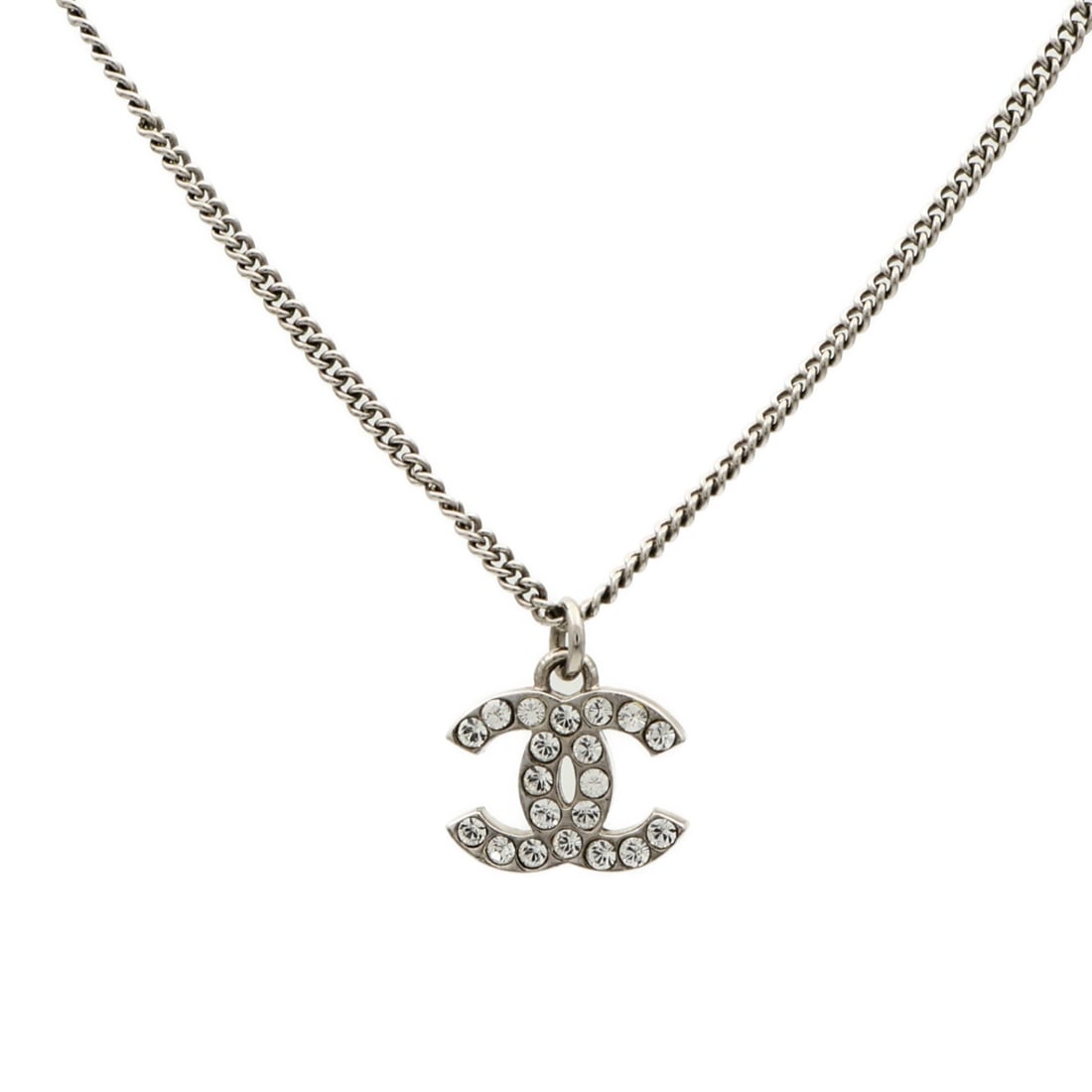 Chanel Silver Tone Metal CC Logo Pendant Necklace (1 of 9)