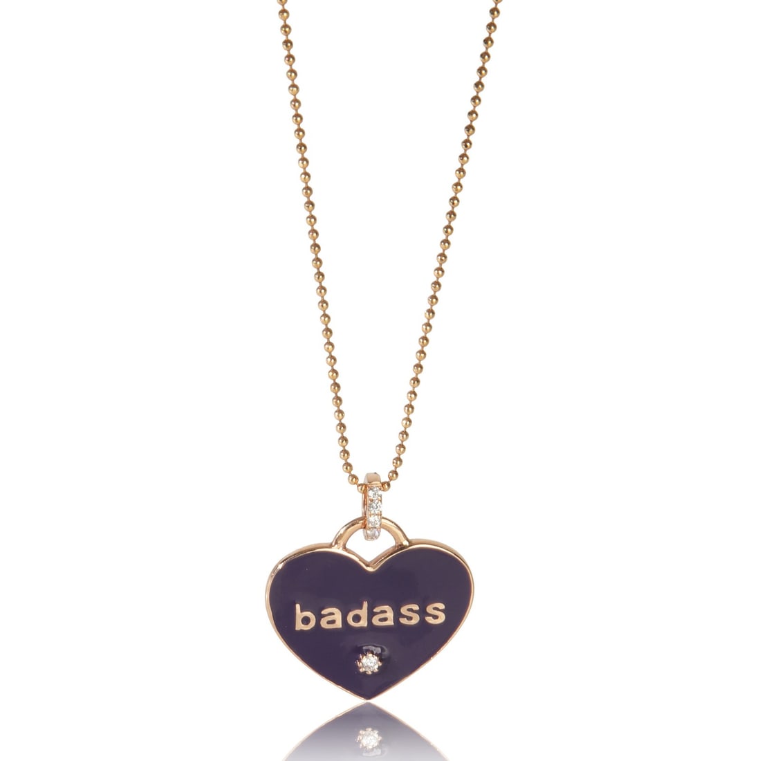 Purple Enamel Heart Pendant in 14K Rose Gold with Diamonds: Purple Enamel Heart Pendant in 14K Rose Gold with Diamonds This women's heart-shaped pendant features a striking purple enamel design set in 14K rose gold. Accented with round brilliant white diamonds
