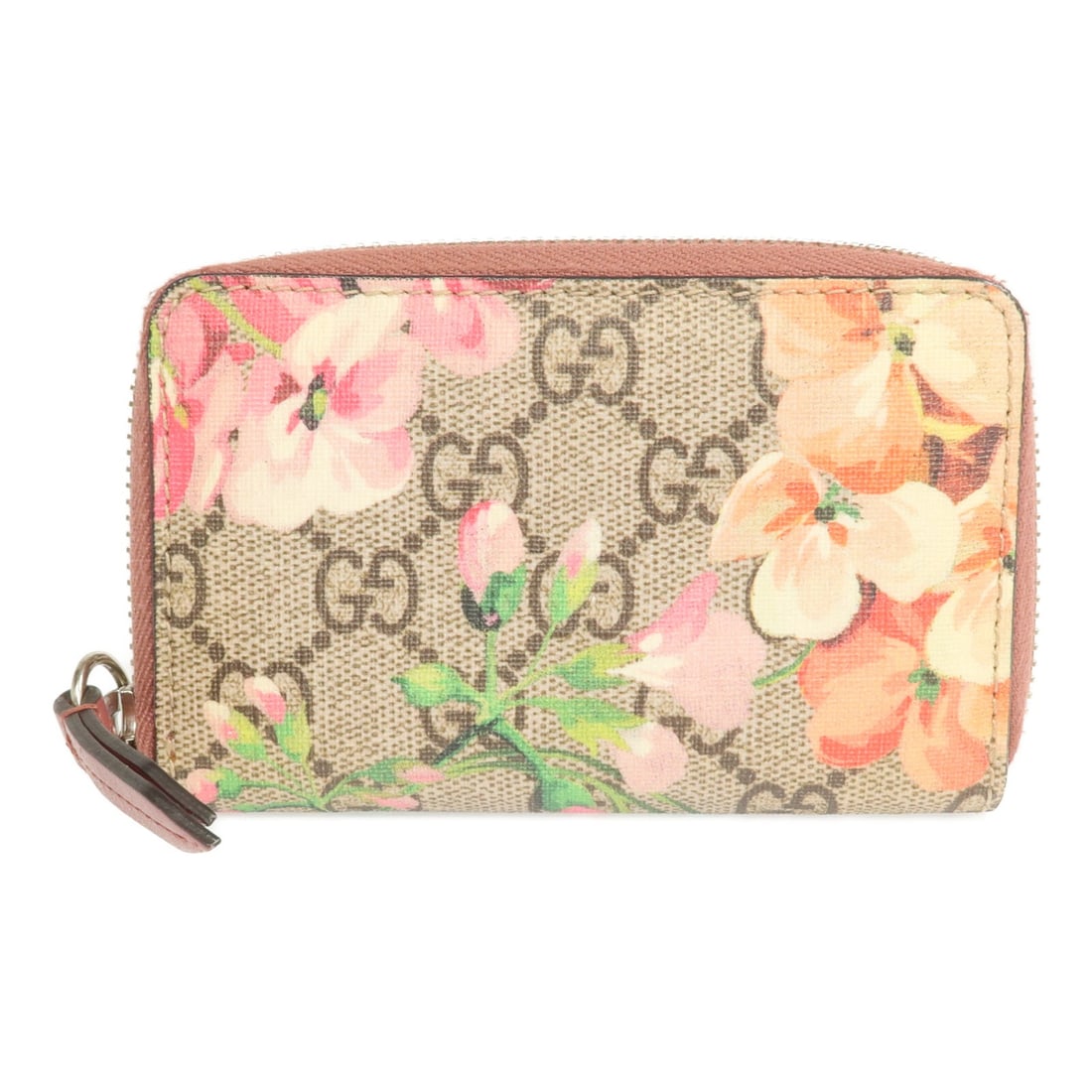 Gucci GG Brown Pink Coated Canvas Card Holder with Silver Hardware: Gucci GG Brown Pink Coated Canvas Card Holder with Silver Hardware This GUCCI card case is crafted from brown PVC coated canvas and features pink accents. Designed for everyday use, it provides a