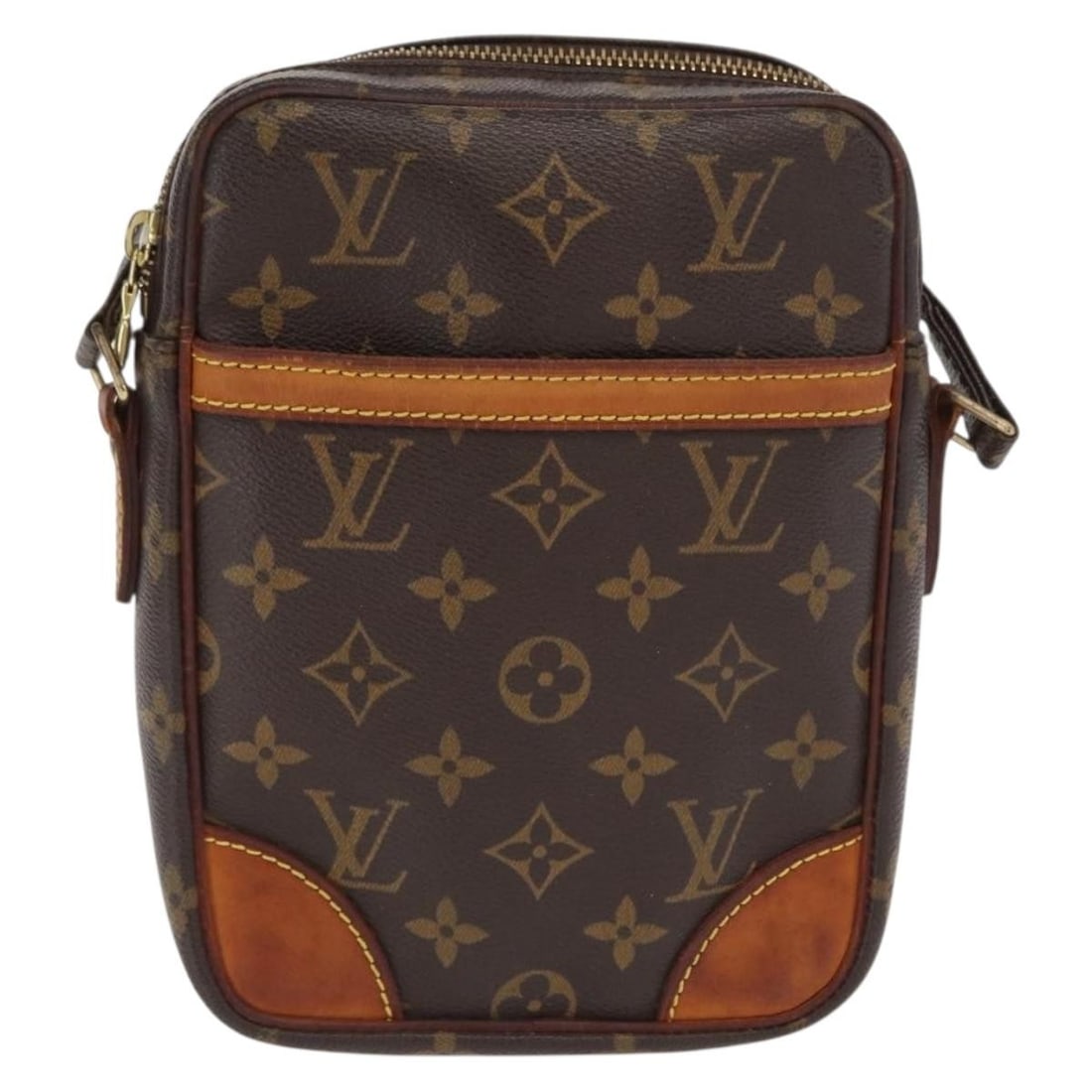 Danube Brown Canvas Shoulder Bag Louis Vuitton 15.5cm by 21cm by 4.5cm: Danube Brown Canvas Shoulder Bag Louis Vuitton 15.5cm by 21cm by 4.5cm Louis Vuitton Danube handbag crafted from monogram canvas featuring a brown color suitable for unisex use. The handbag shows sign