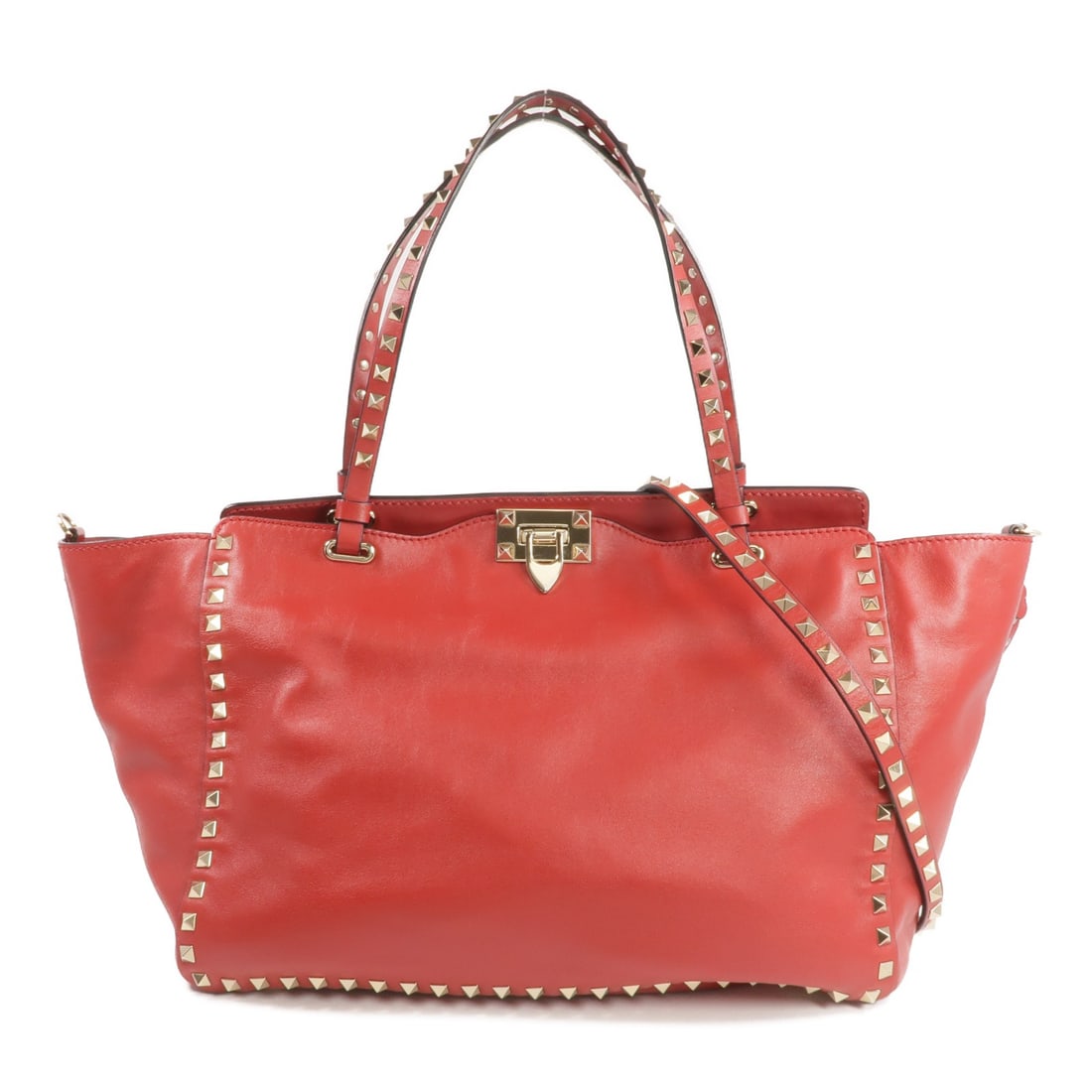 Valentino Rockstud Red Leather Two Way Tote Shoulder Bag Gold Hardware (1 of 18)