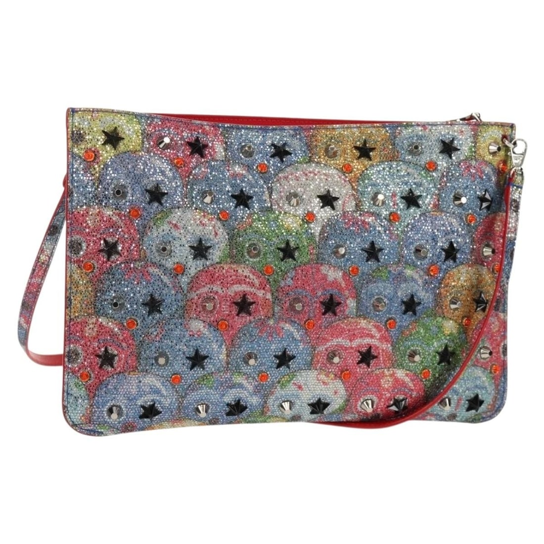 Christian Louboutin Sequin Shoulder Bag Red Silver Authentic: Christian Louboutin Sequin Shoulder Bag Red Silver Authentic Elevate your style with this exquisite Christian Louboutin shoulder bag, a standout accessory crafted in Italy. This stunning bag features